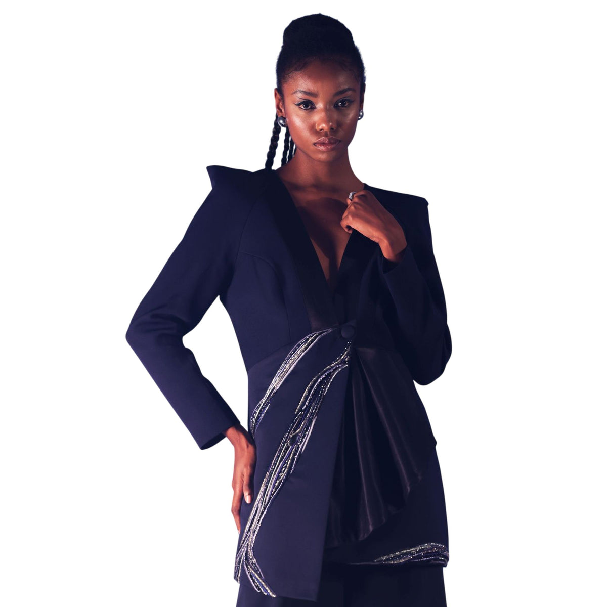 Asymmetric Drape Blazer – Nile - Navy Blue
