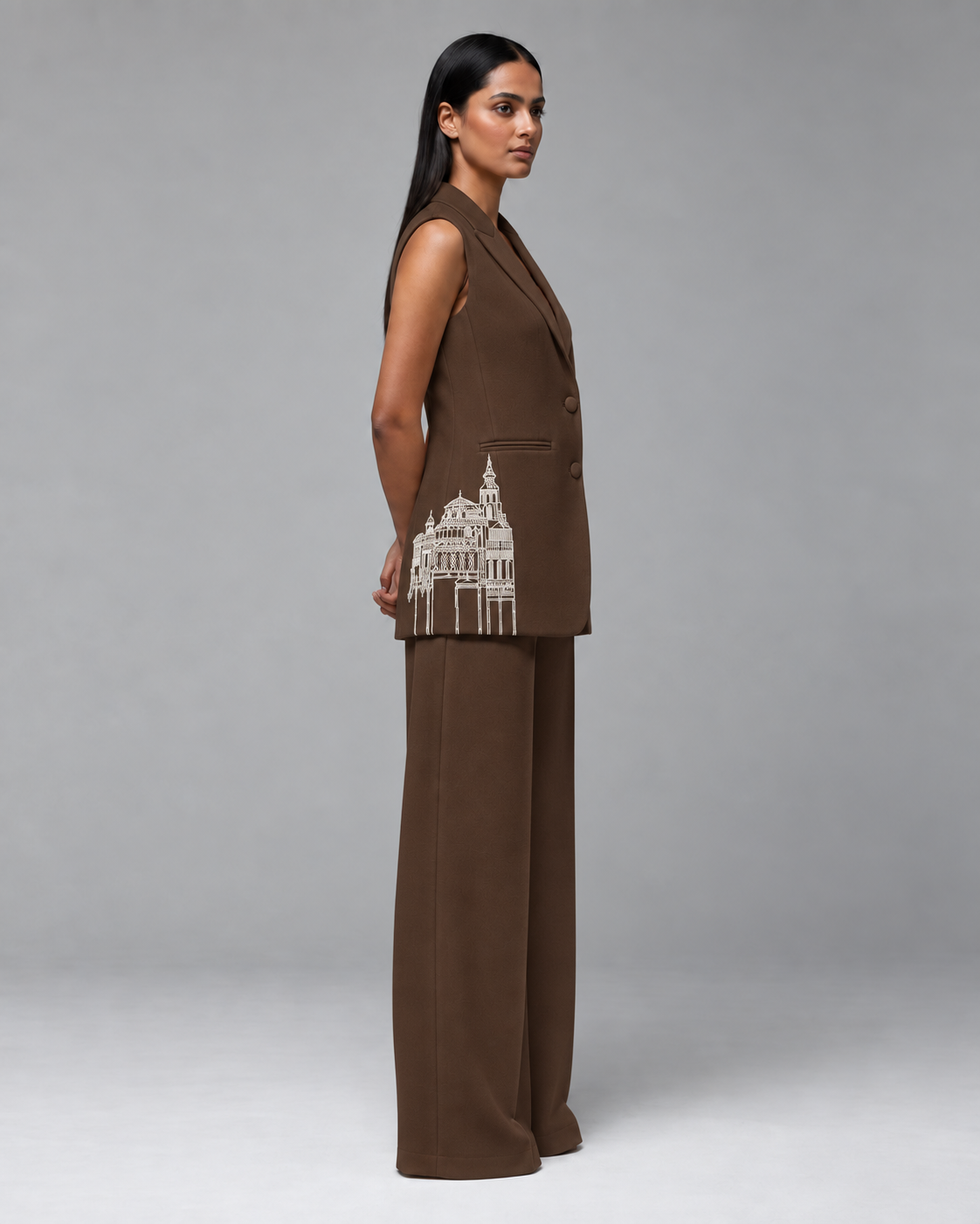 Sleeveless Tailored Blazer – Regal - Brown