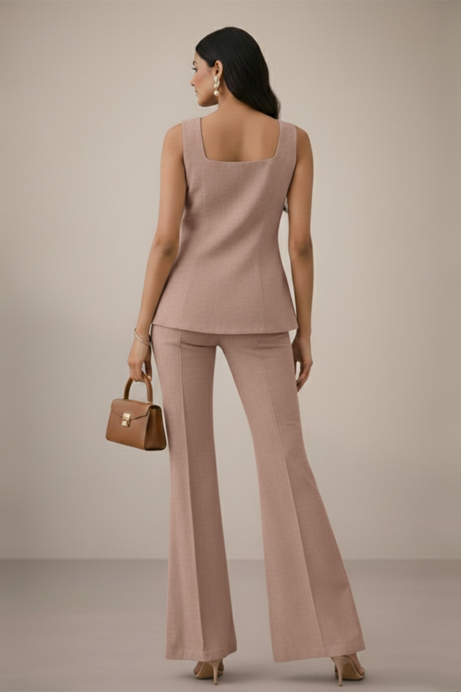 Square Neck Tailored Vest – Café - Mocha