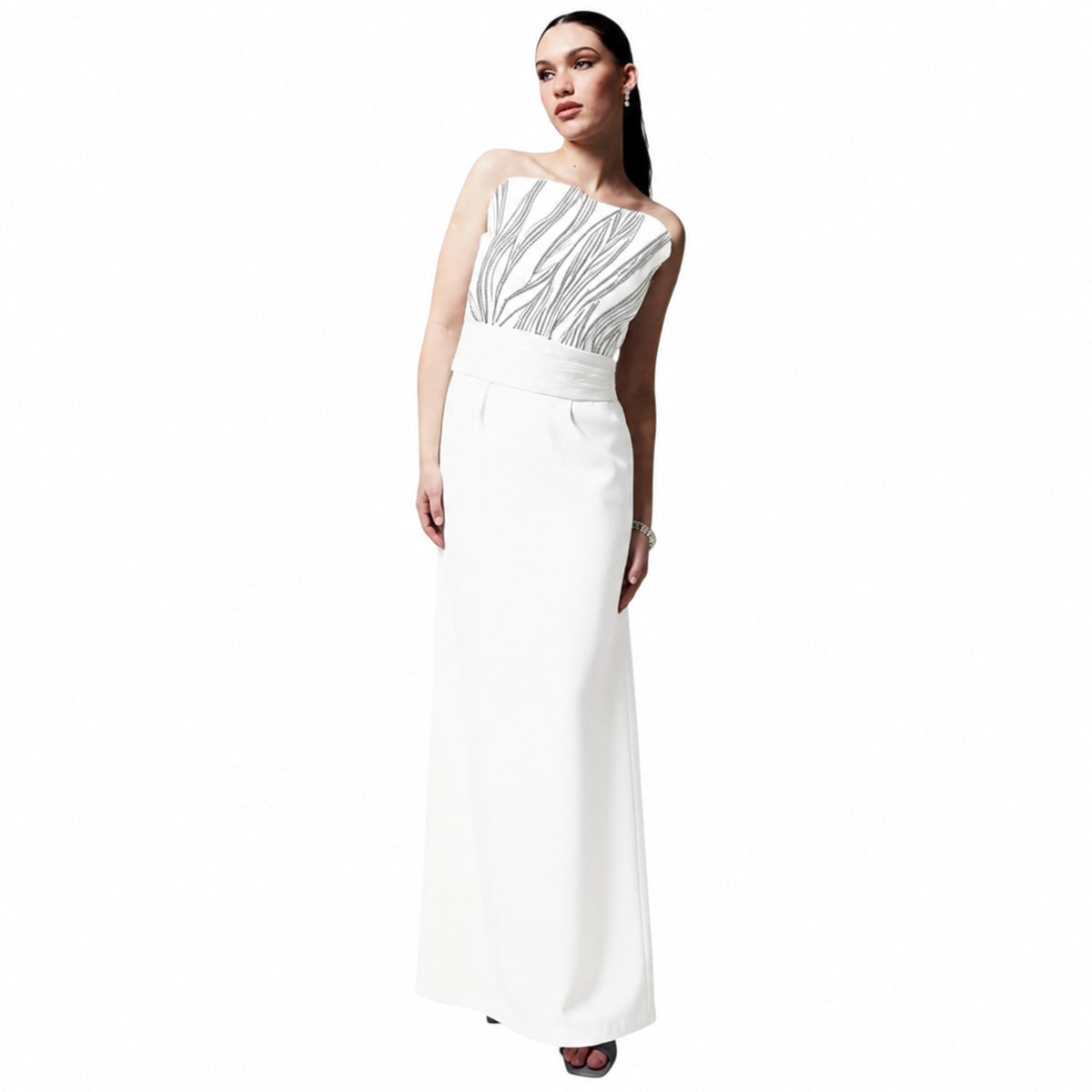 Off-Shoulder Embroidered Gown – Rivulet - White