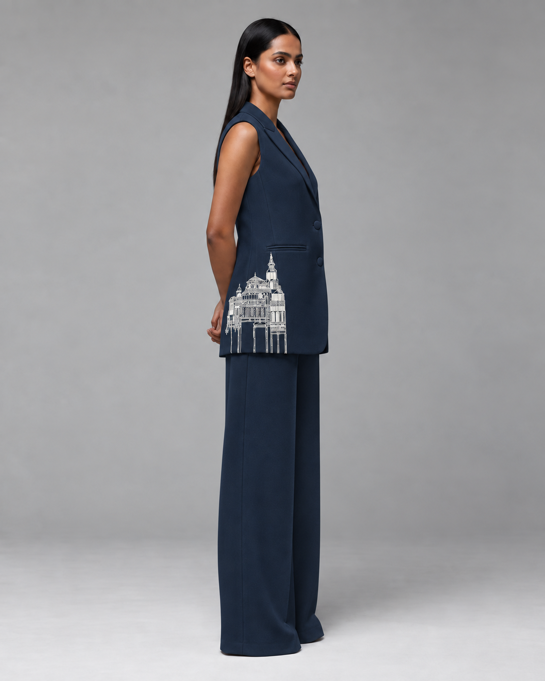 Sleeveless Tailored Blazer – Regal - Navy Blue