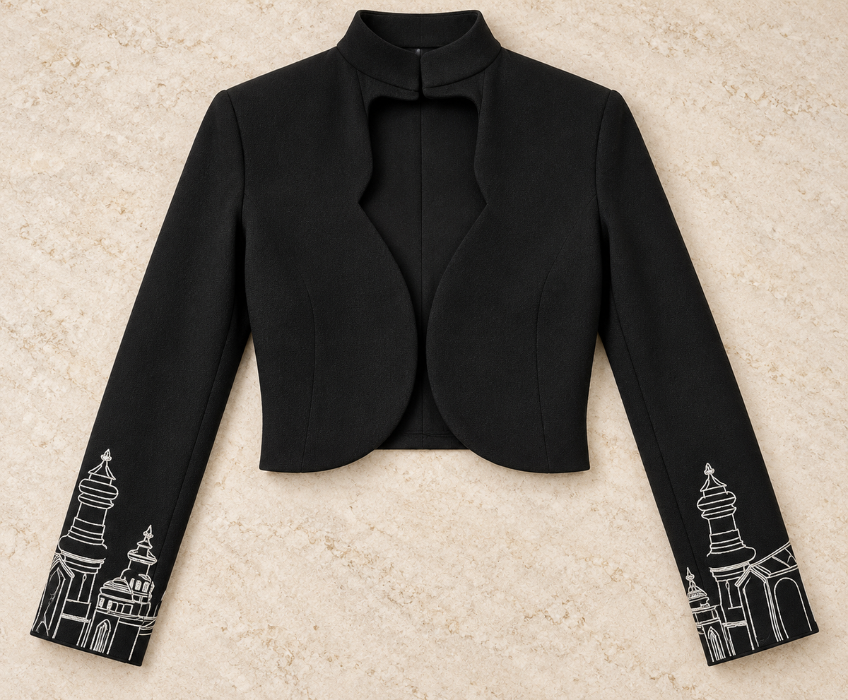 Cuff Embroidered Crop Jacket – Vault - Black
