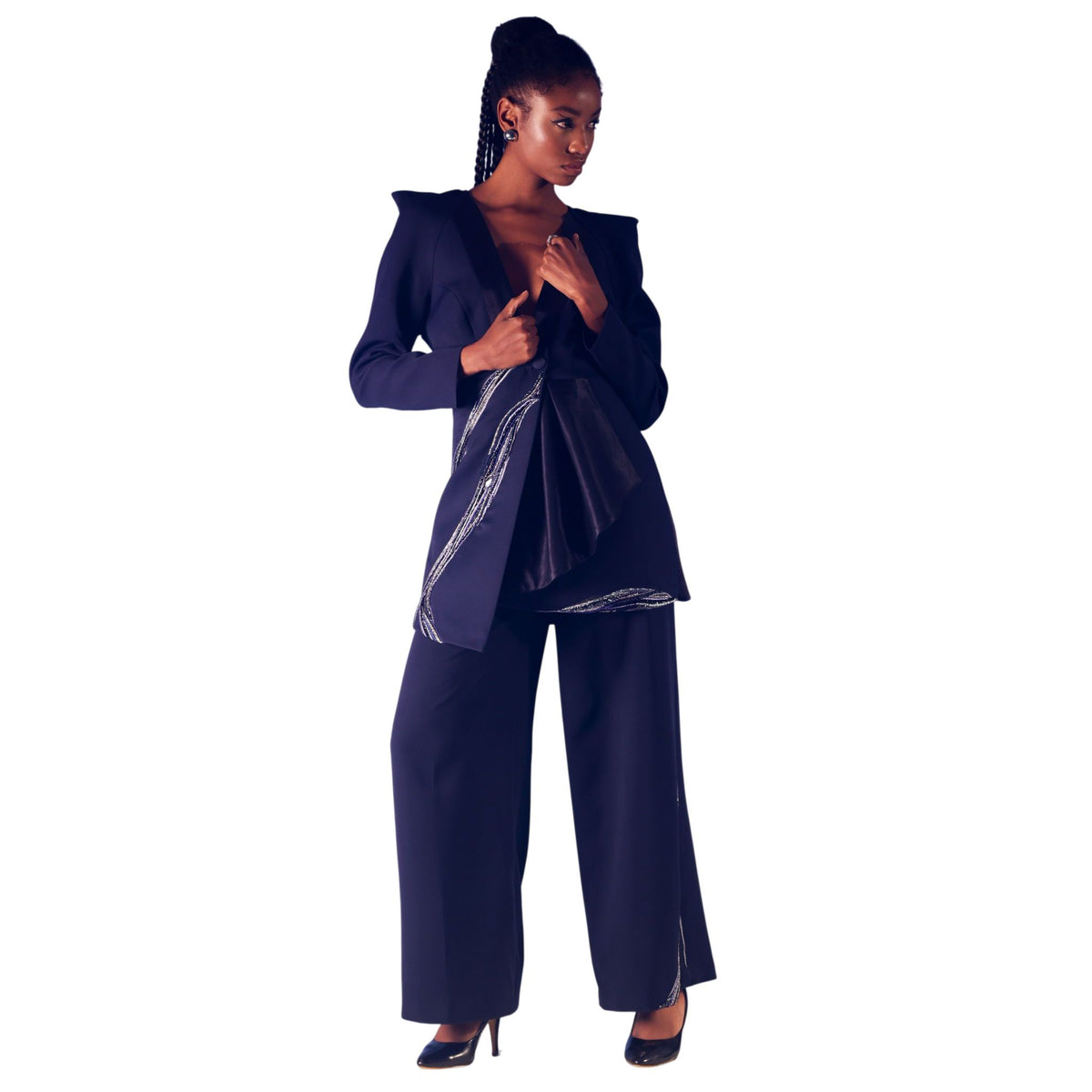 Asymmetric Drape Blazer – Nile - Navy Blue