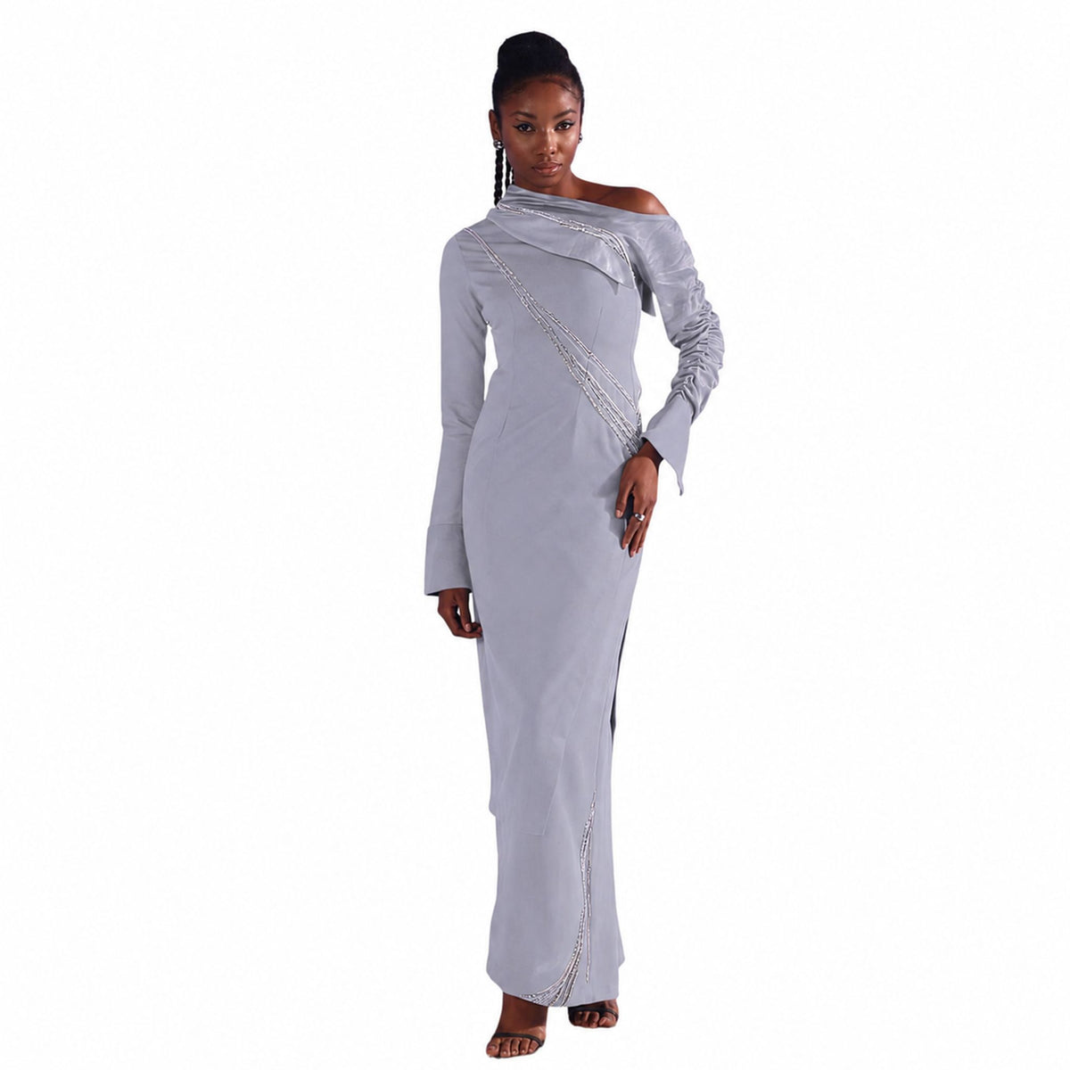 One-Shoulder Draped Midi Dress – Ecalt - Cool Grey