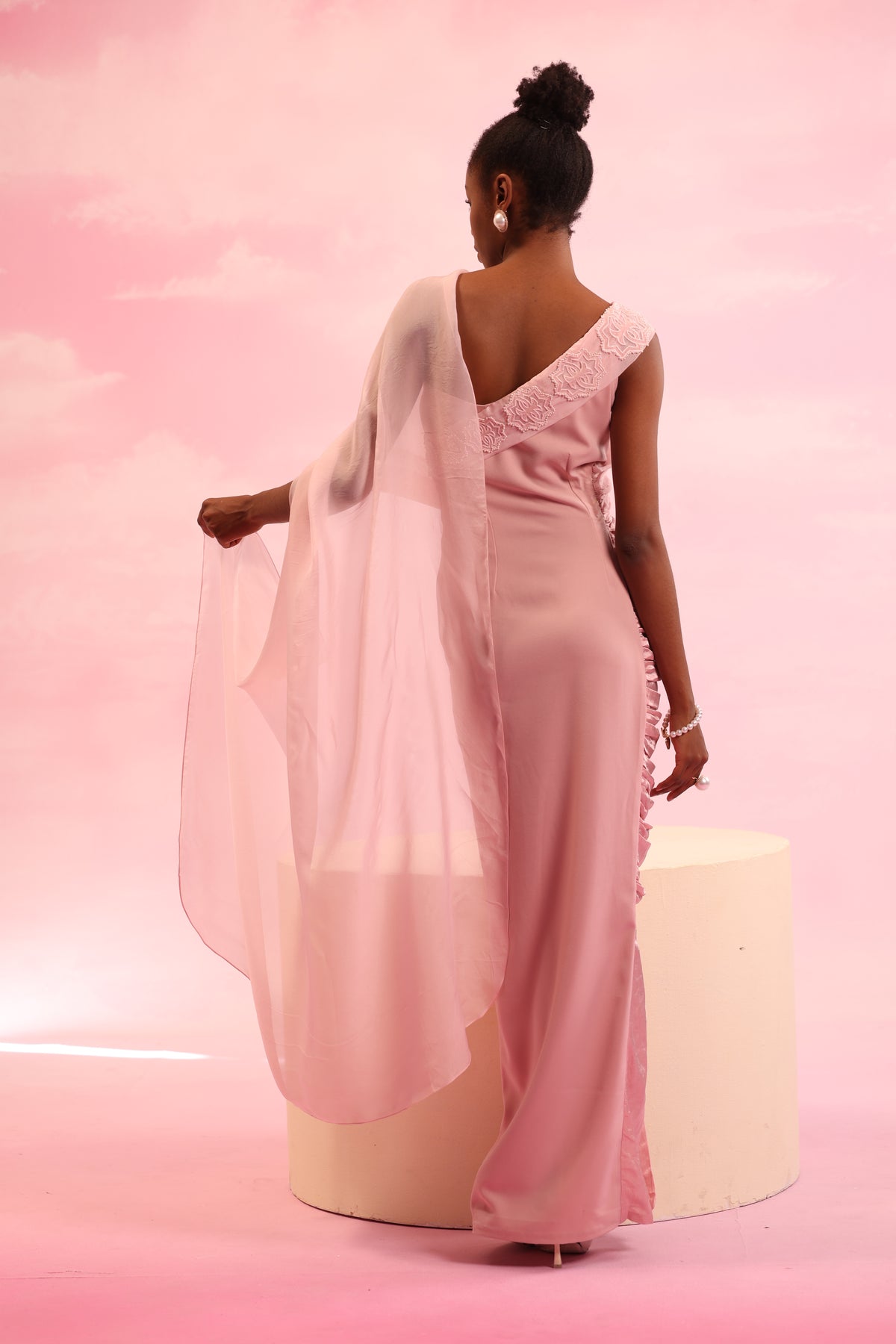 Off-Shoulder Draped Gown – Sylvan Drift - Pink