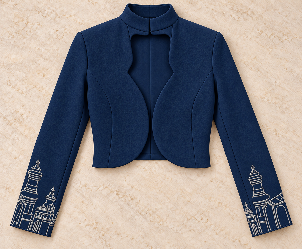 Cuff Embroidered Crop Jacket – Vault - Navy Blue