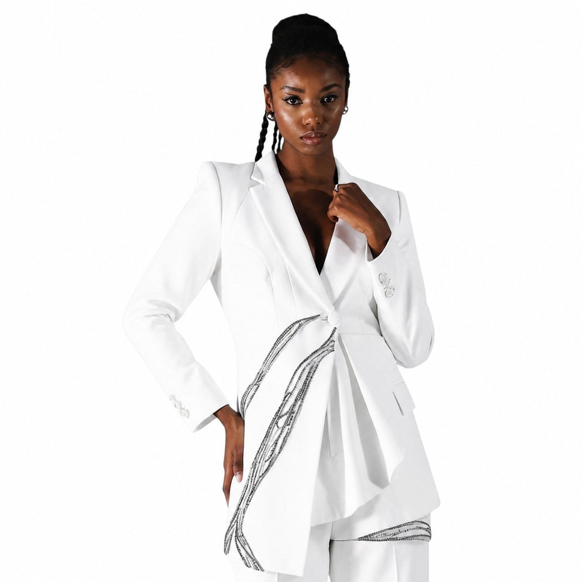 Asymmetric Drape Blazer – Nile - White