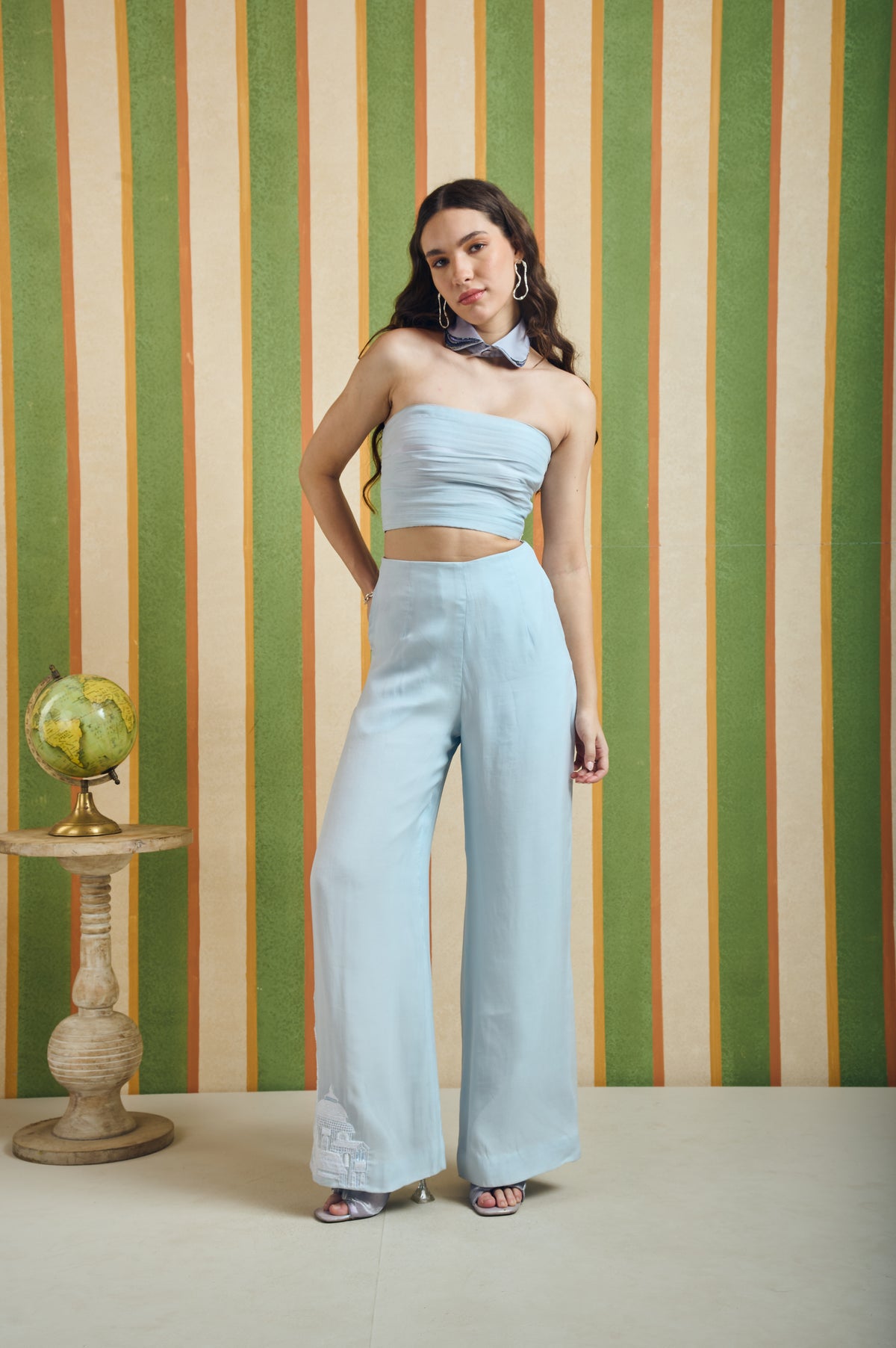 Pleated Organza Bustier – Column - Blue