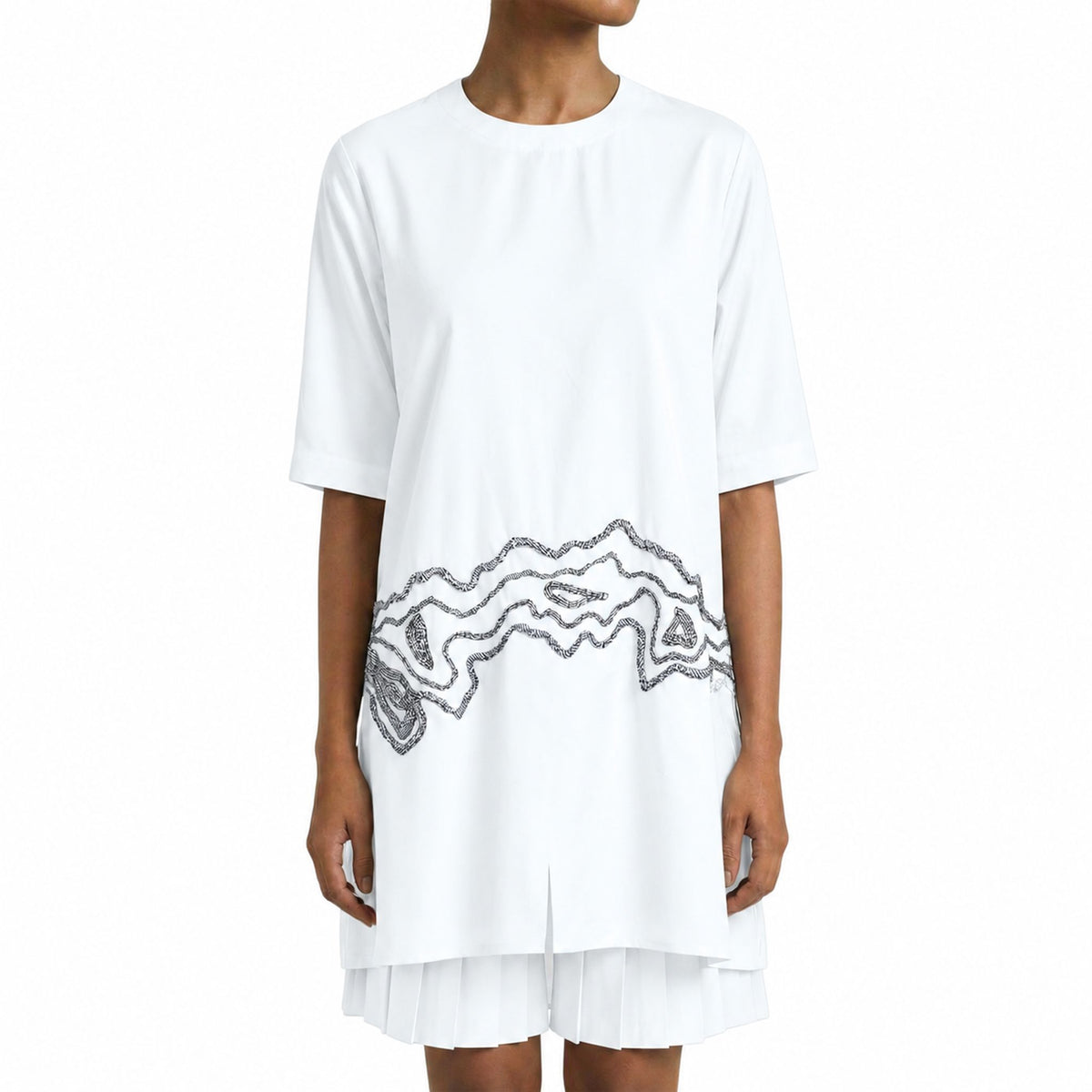 Sheer Hem Embroidered Tunic – Fluid - White