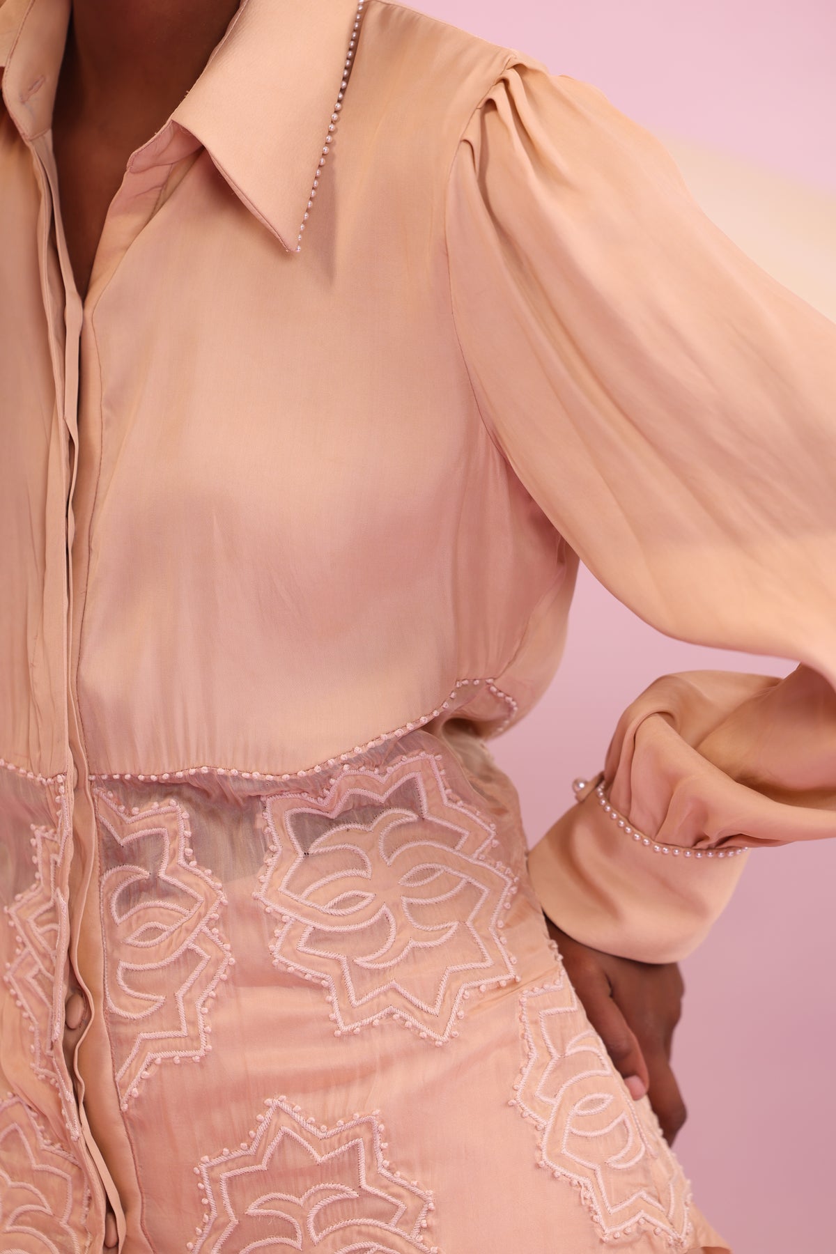 Extended Yoke Lace Shirt – Luminous Canopy - Peach