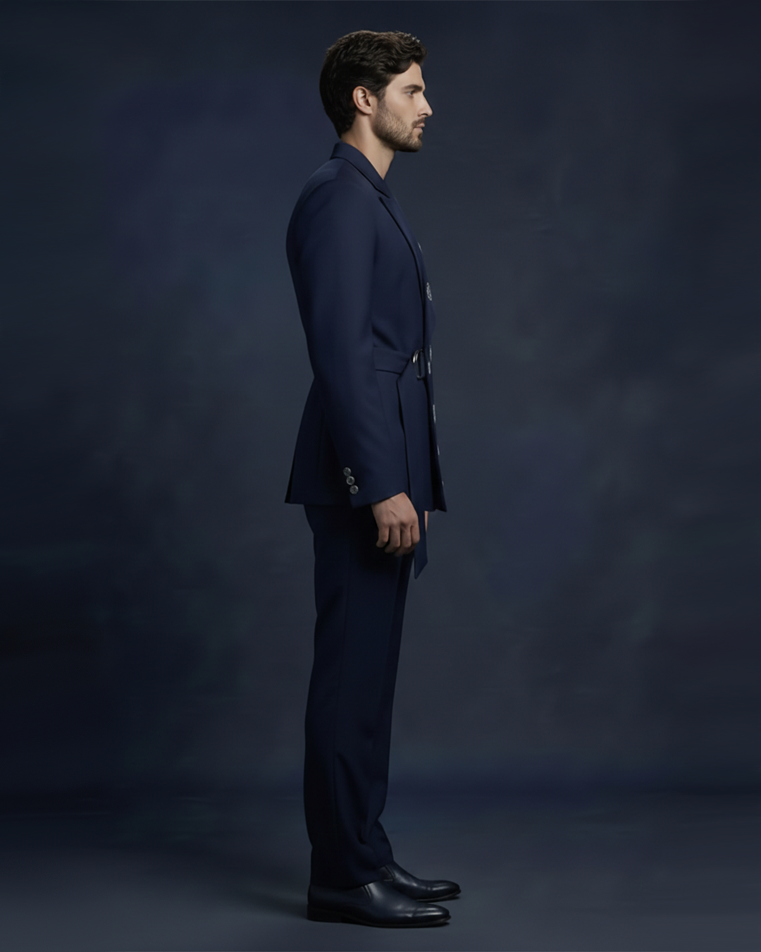 Men's Double-Breasted Belted Blazer – Watchful - Navy Blue