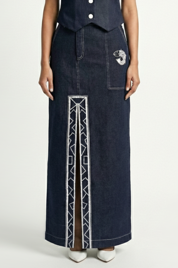 Side Slit Denim Skirt – Sovereign - Blue