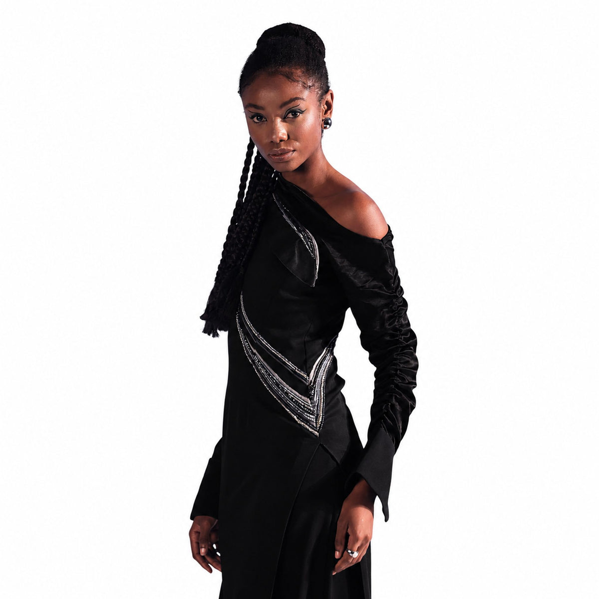 One-Shoulder Draped Midi Dress – Ecalt - Black