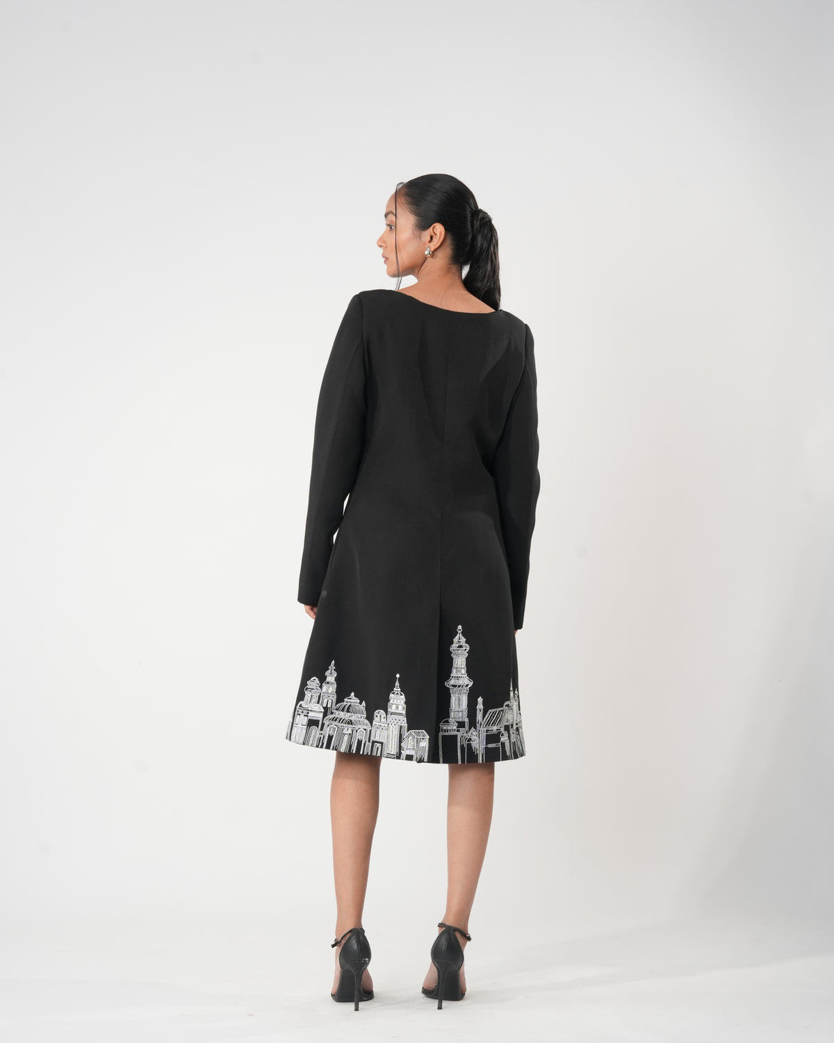 Square Neck Button-Down Long Coat – Cassius - Black