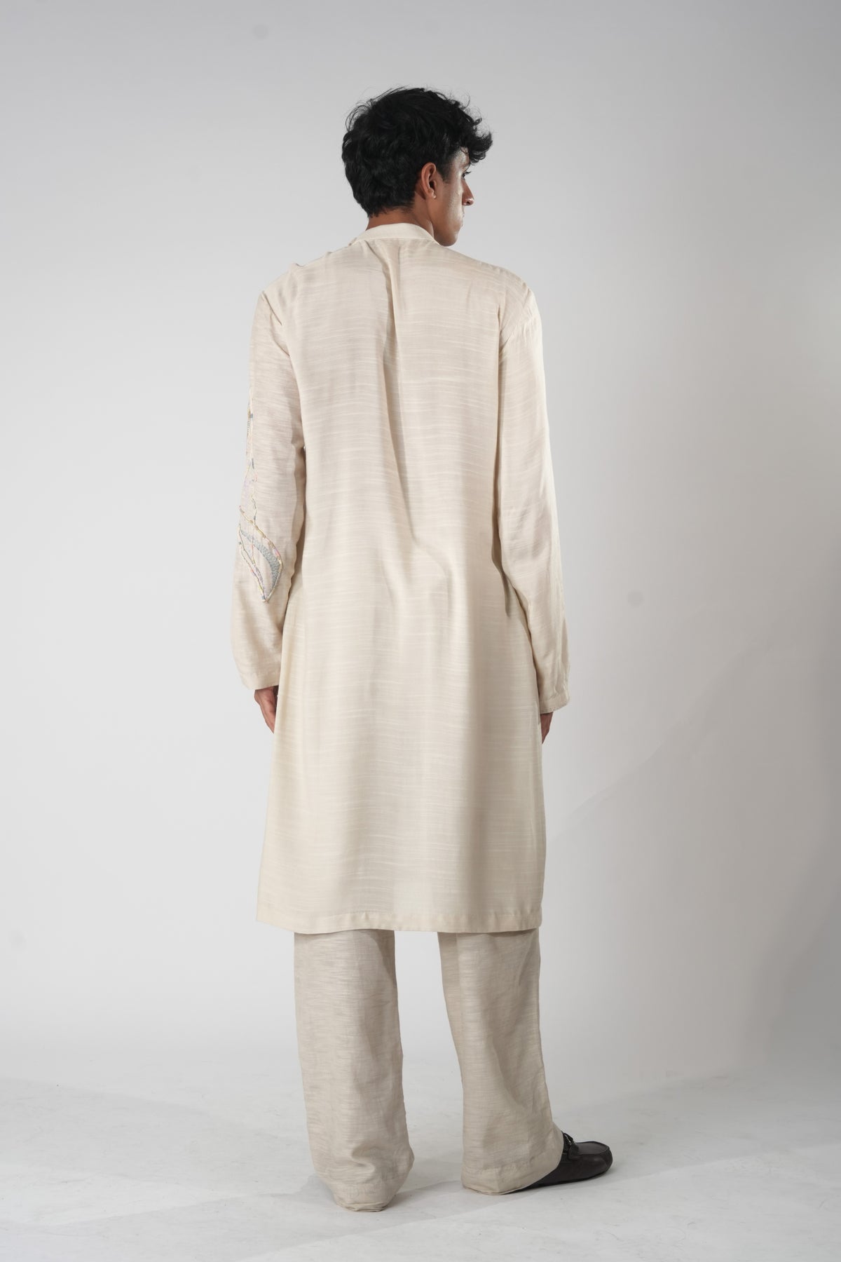 Men's Curved Placket Kurta – Orchard - Beige