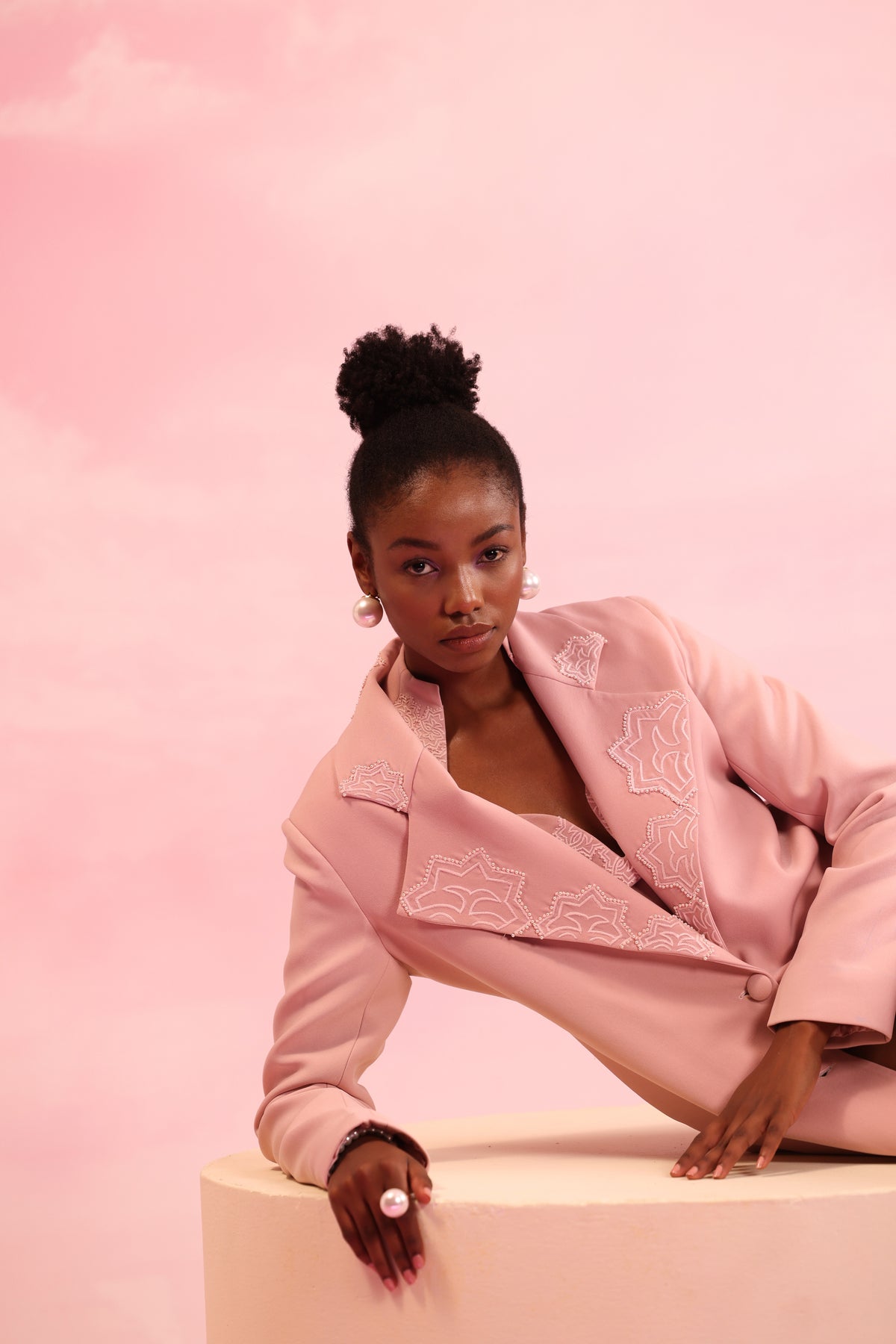Embroidered Lapel Long Coat – Eternal Arbor - Pink