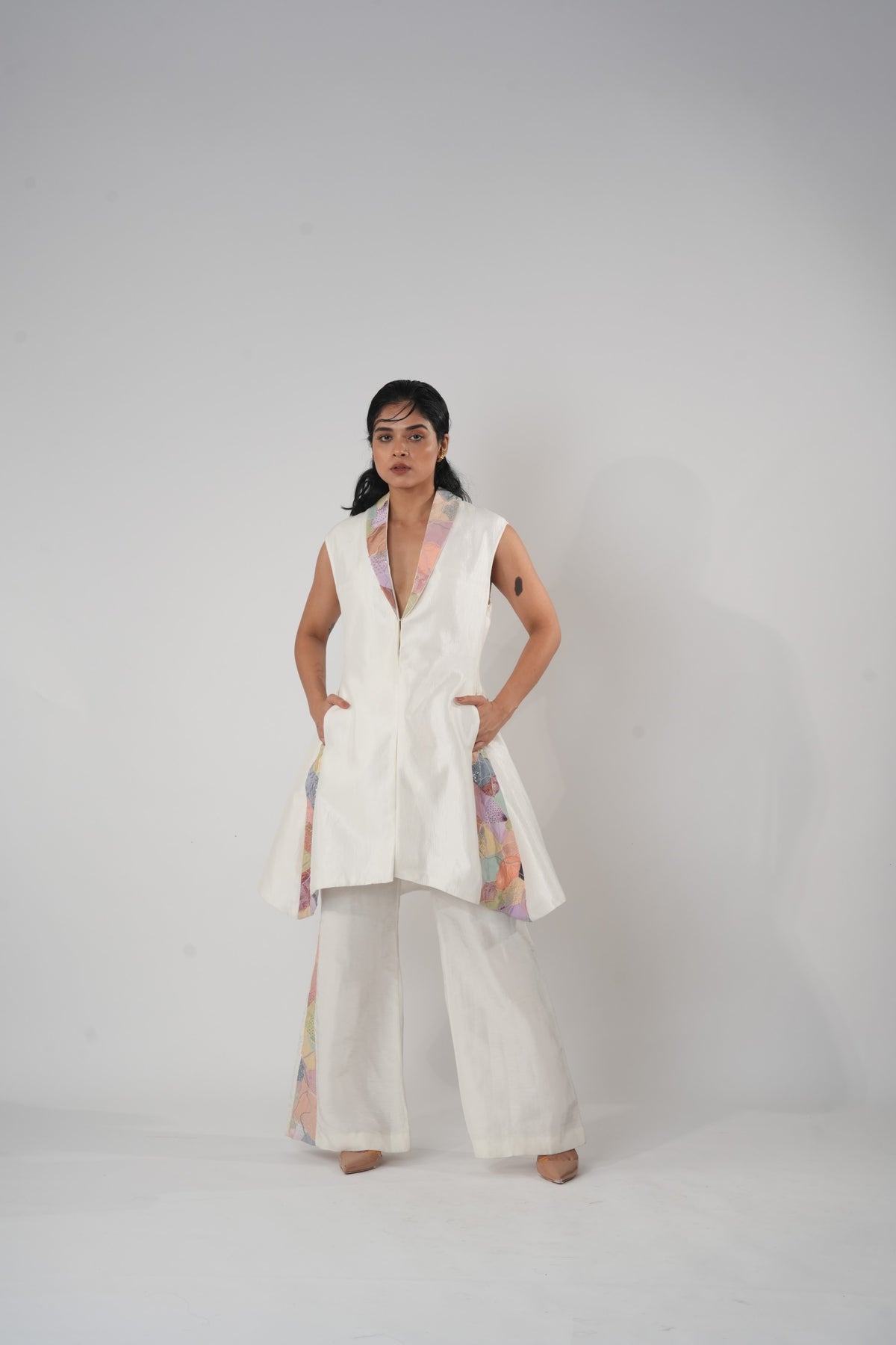 Sleeveless Linen Silk Blazer Dress – Whimsy - White