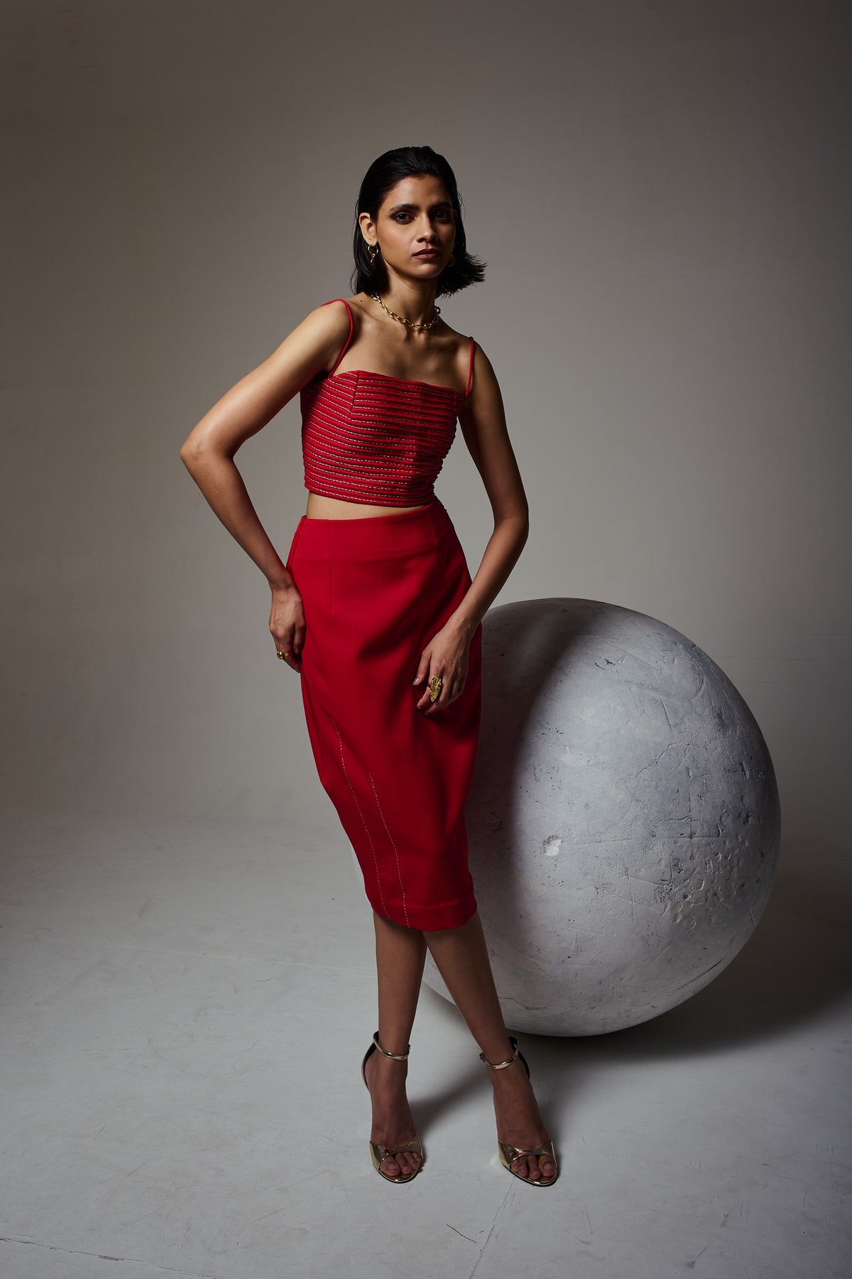 Cord Embroidered Square Neck Bustier – Rhythm - Red