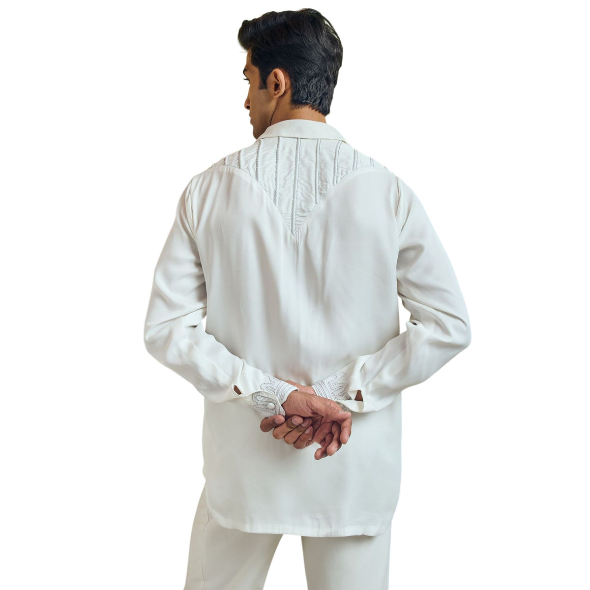 Yoke Embroidered Satin Shirt – Echo - White