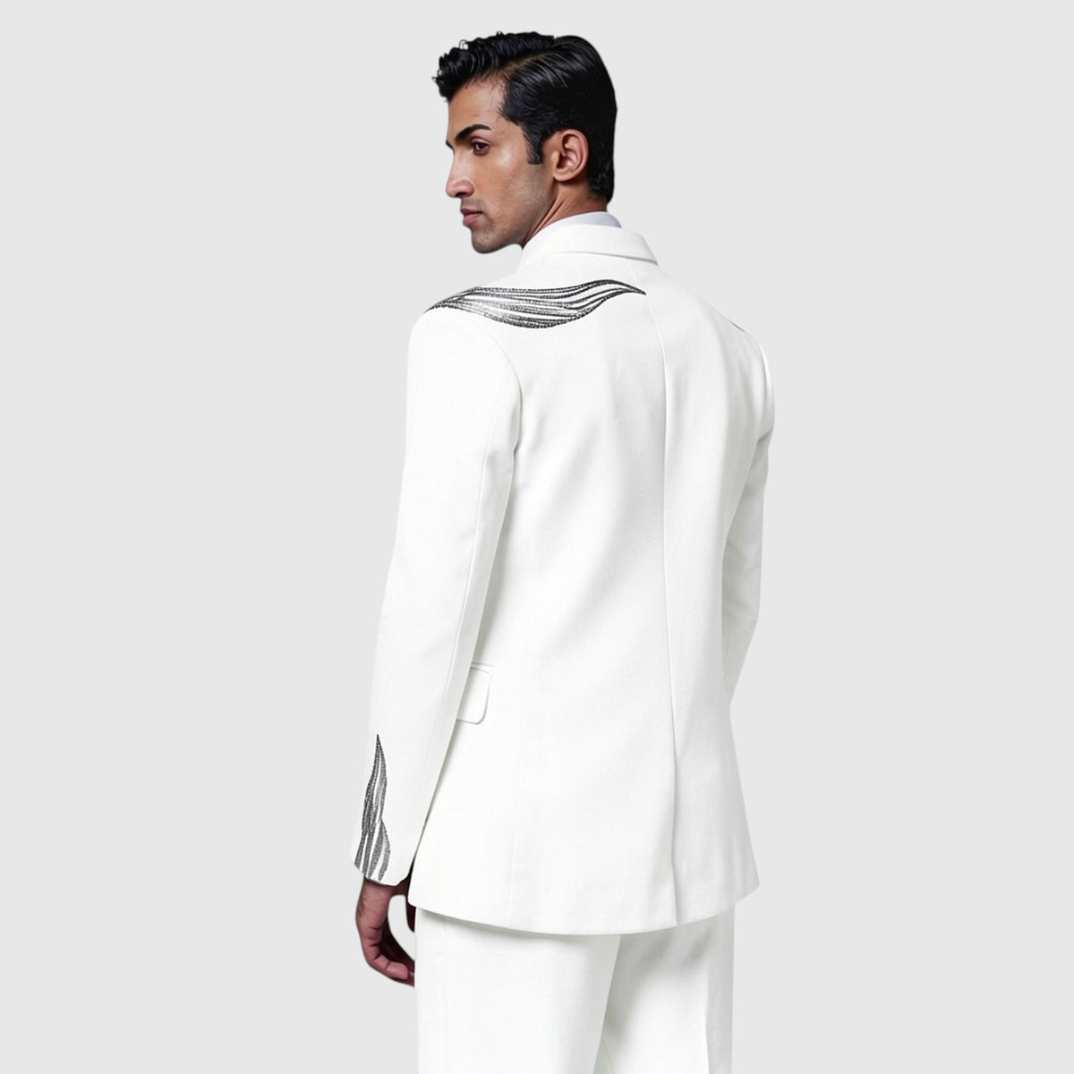Men's Beaded Tuxedo Blazer – Eclipse - White