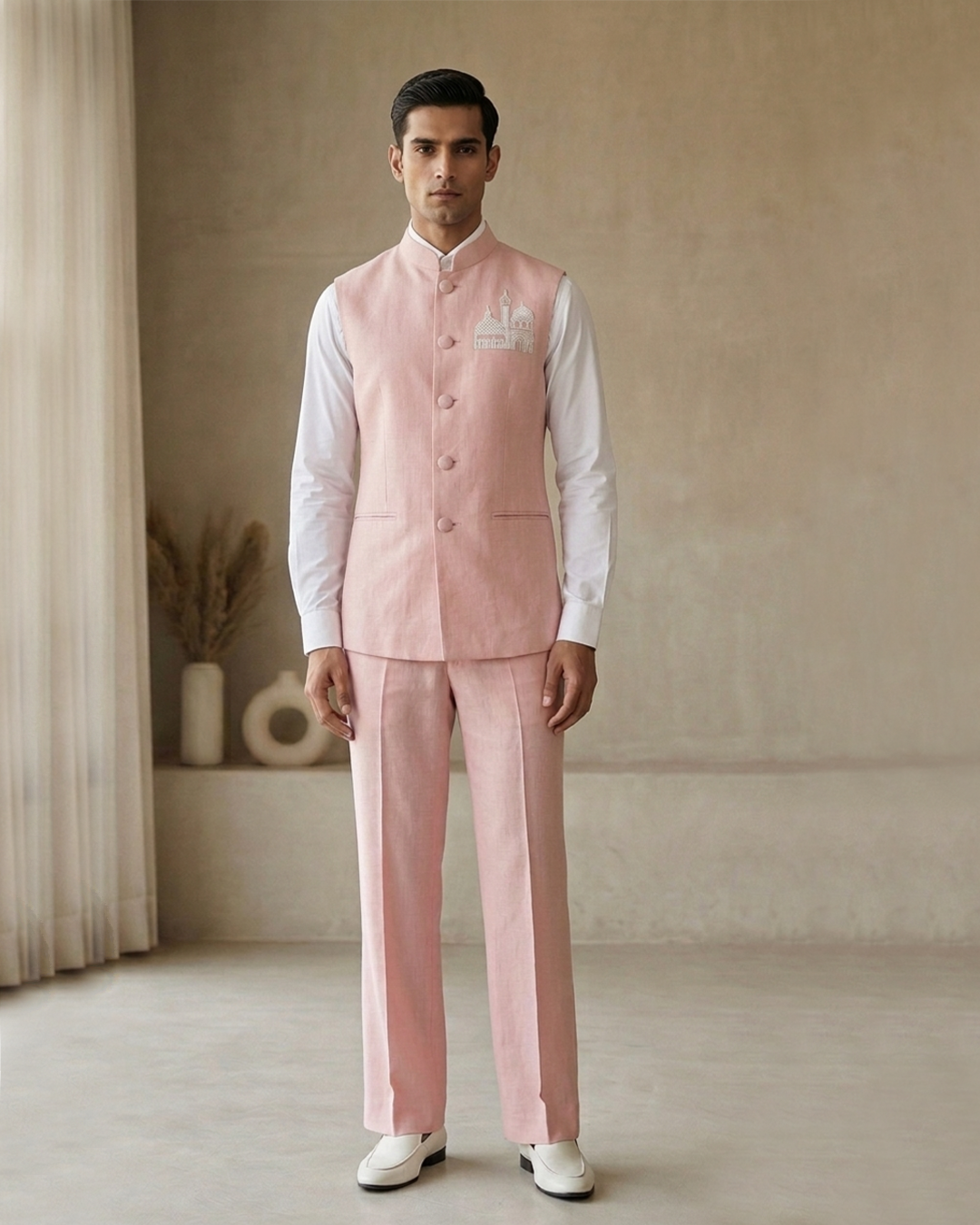 Men's Skyline Embroidered Sadri – Minaret - Pink