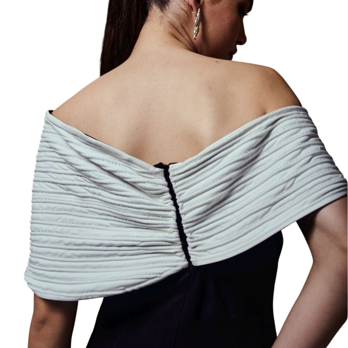 Off-Shoulder Column Gown – Spiral - Black And White