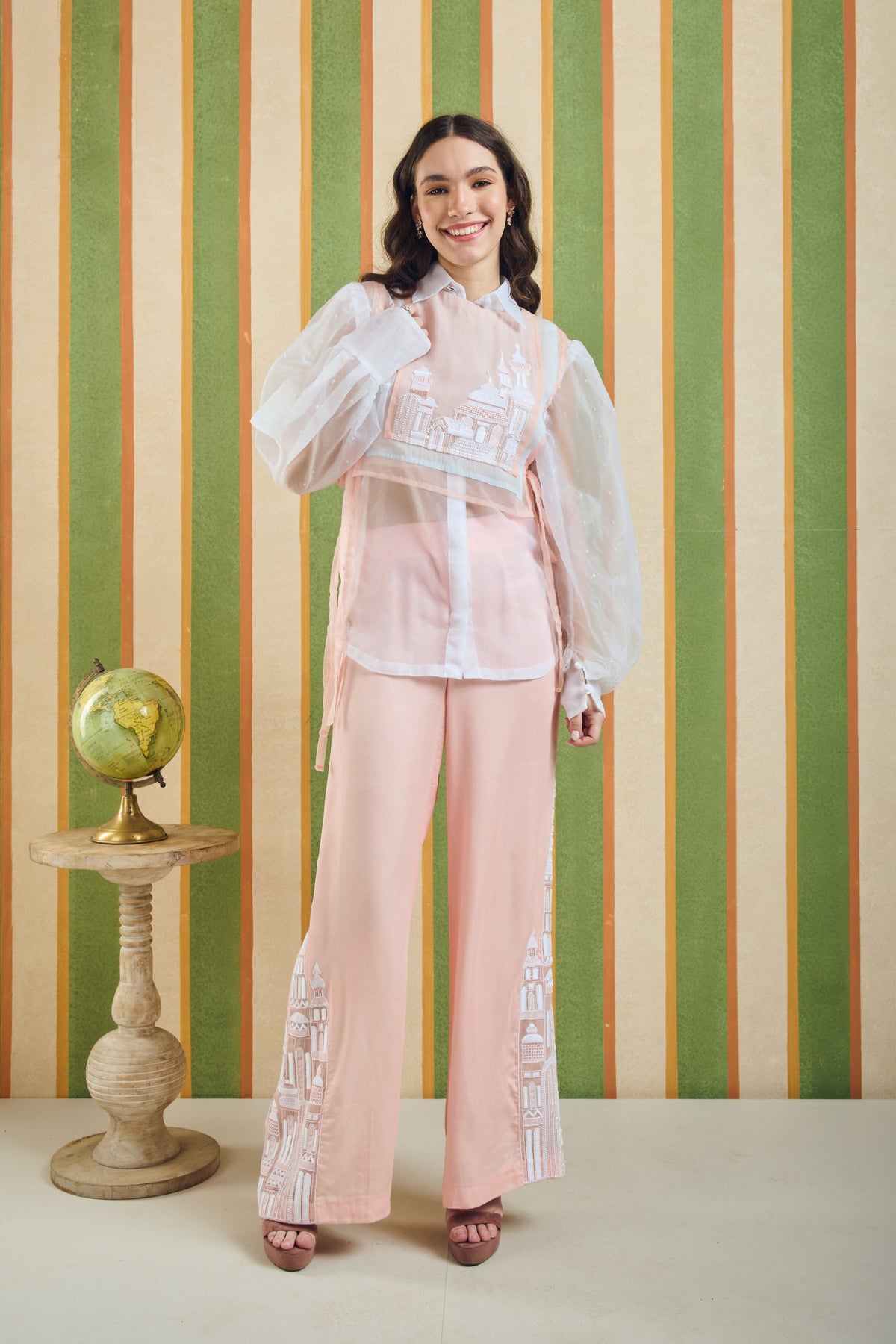 Seam Embroidered Tailored Trousers – Linear - Peach