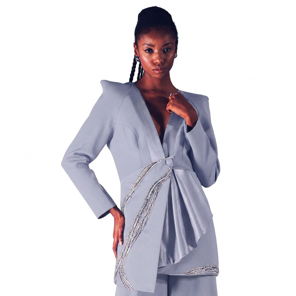 Asymmetric Drape Blazer – Nile - Cool Grey