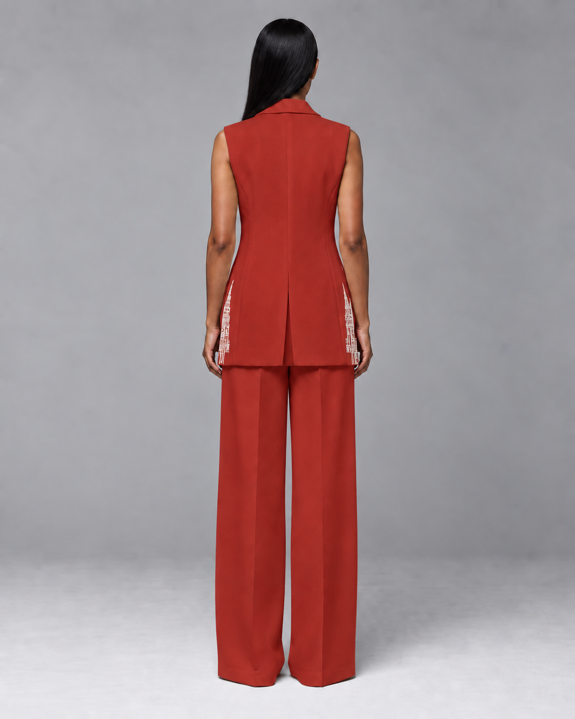 Sleeveless Tailored Blazer – Regal - Rust Red