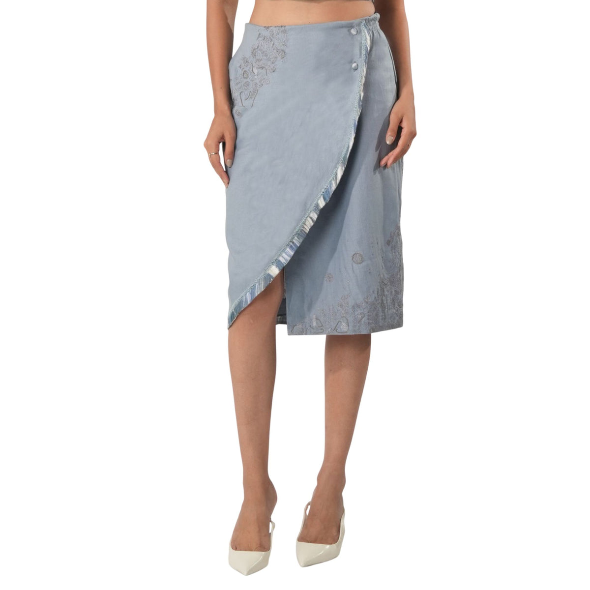 Buttoned Overlap Wrap Skirt – Odyssey - Blue