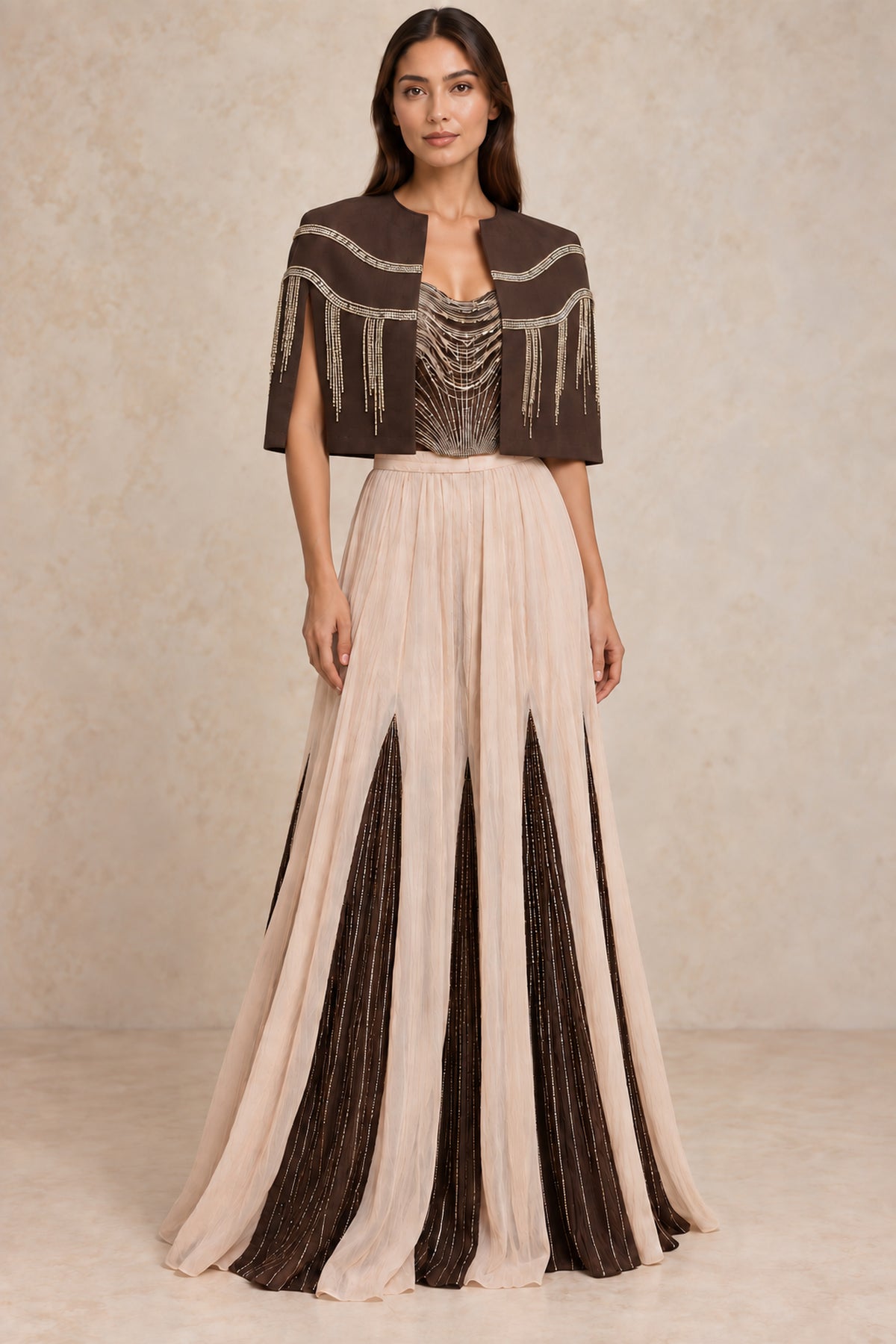 Cord Short Cape Set - Espresso & Cream