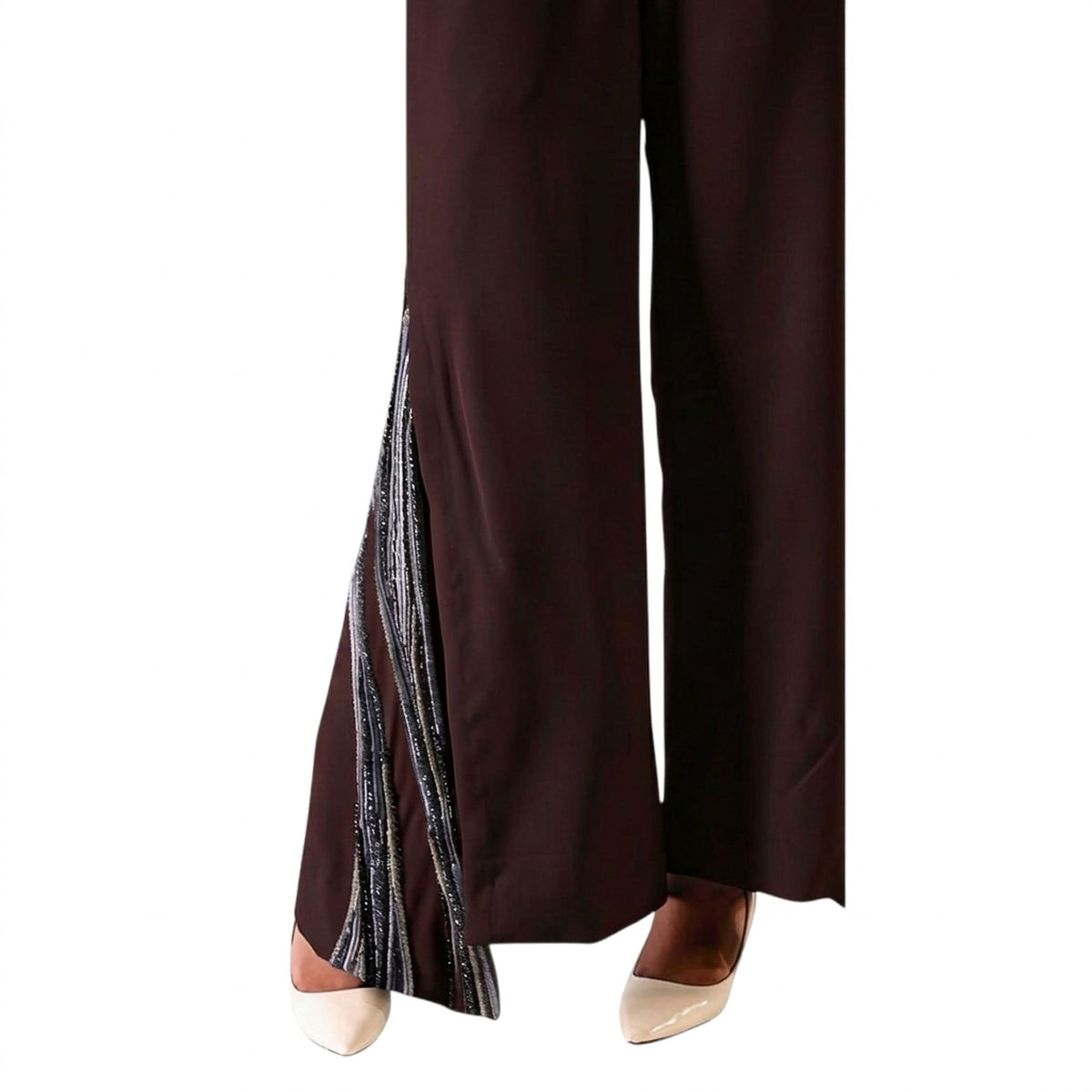 Overlap Slit Wide-Leg Trousers – Heba - Wine