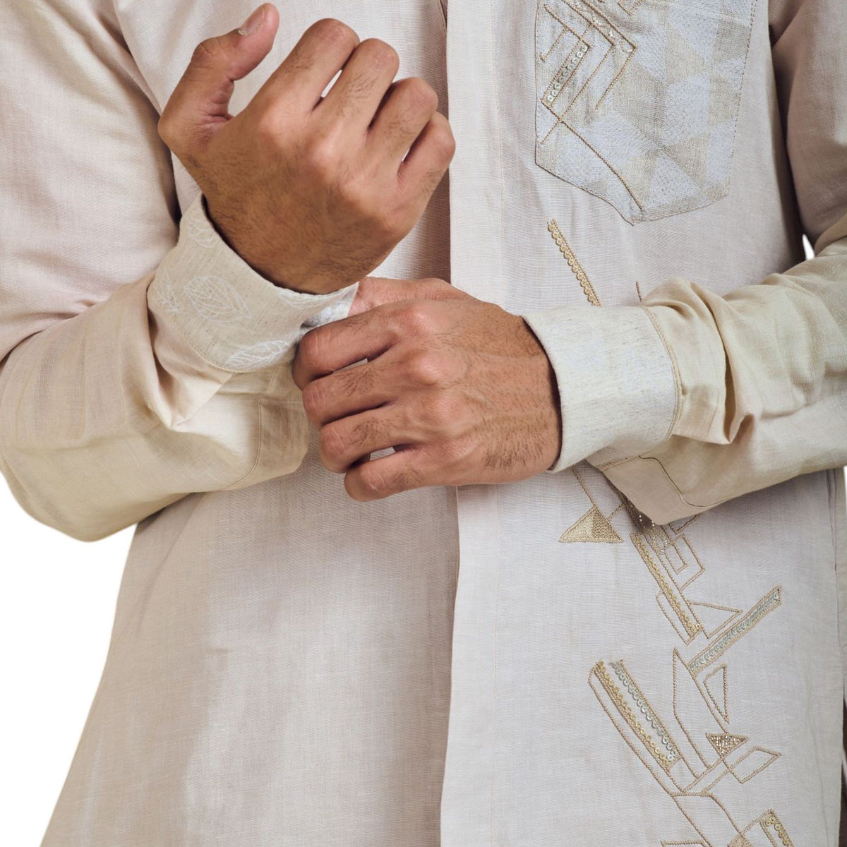 Mandarin Collar Embellished Shirt – Mystic Dawn - Beige