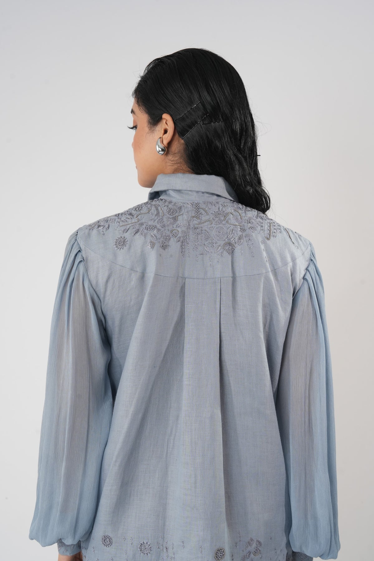 Puff Sleeve Hourglass Shirt – Aranya - Blue