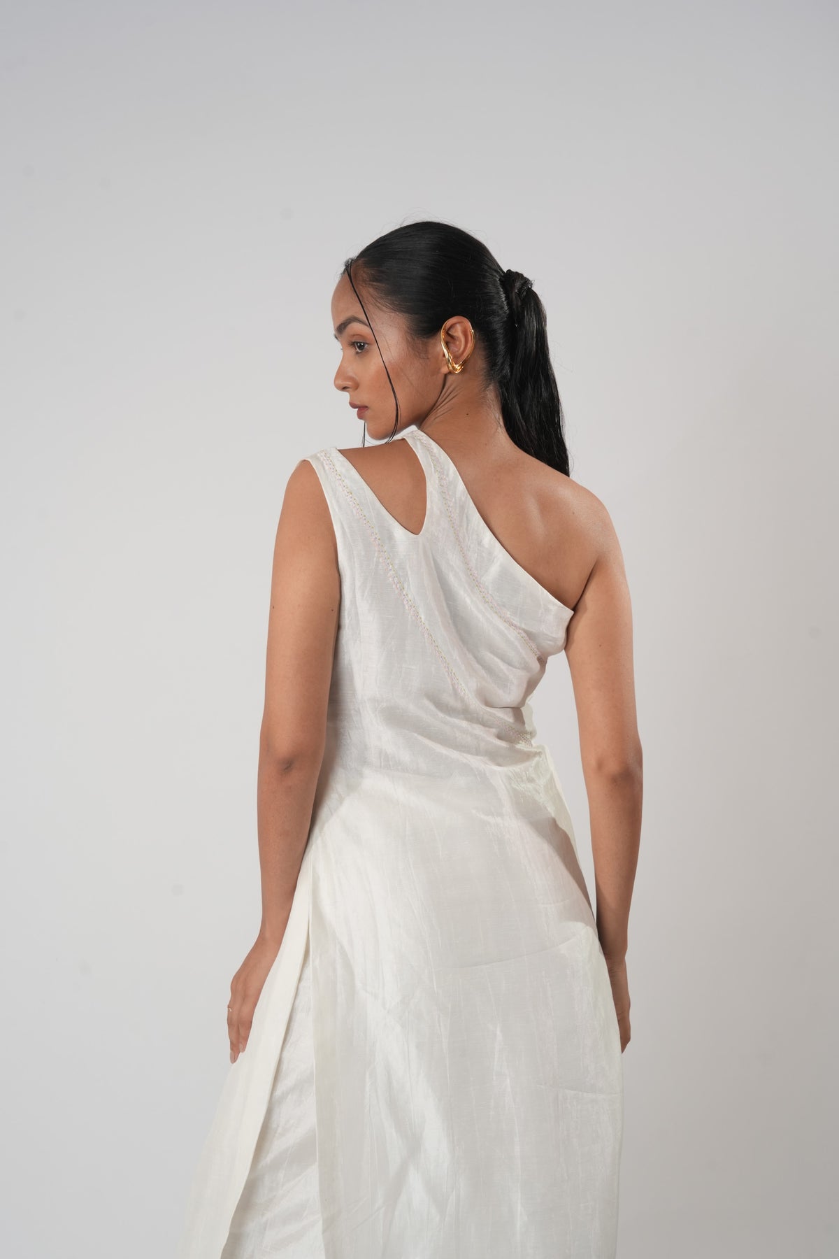One-Shoulder Patchwork Kurta – Harmony - White