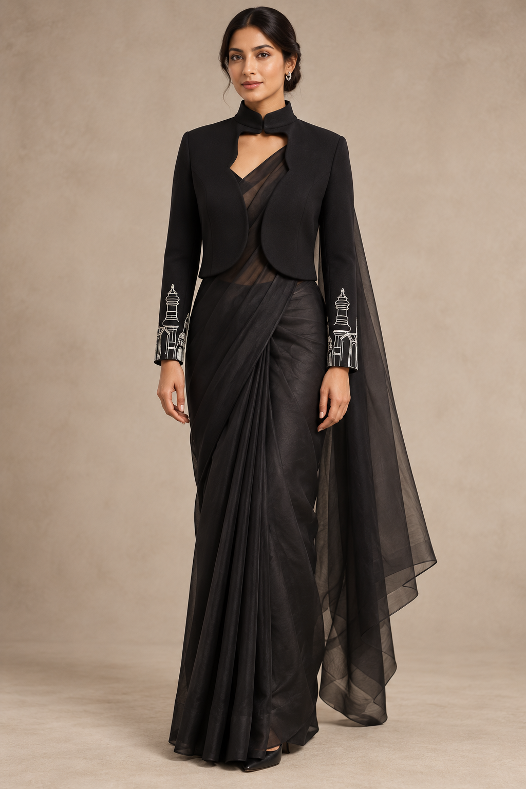 Cuff Embroidered Crop Jacket – Vault - Black