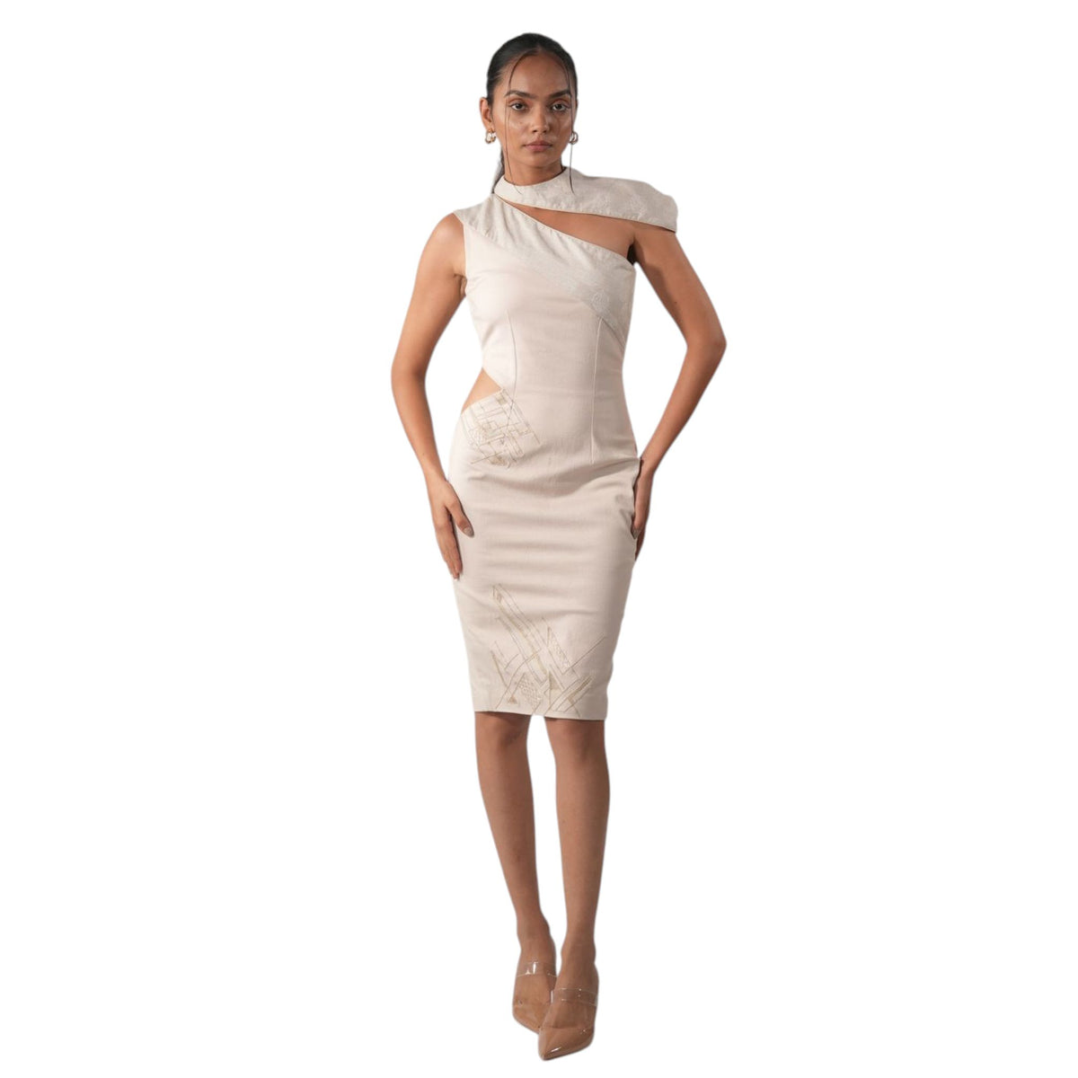 Cutout Stretch Denim Dress – Triune - Beige