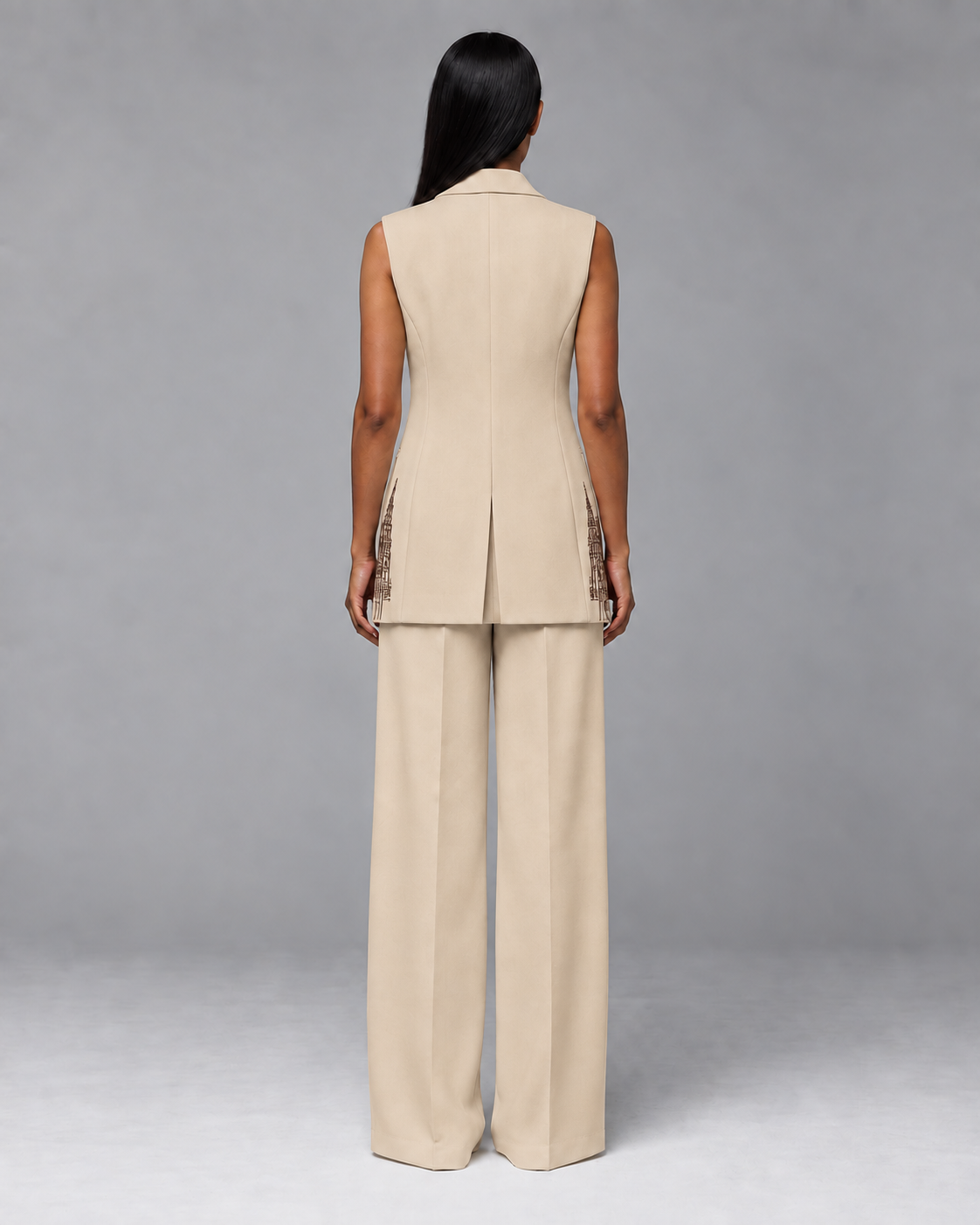 Sleeveless Tailored Blazer – Regal - Beige
