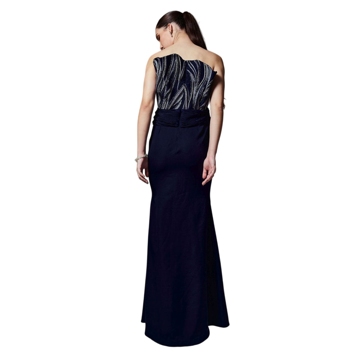 Off-Shoulder Embroidered Gown – Rivulet - Blue