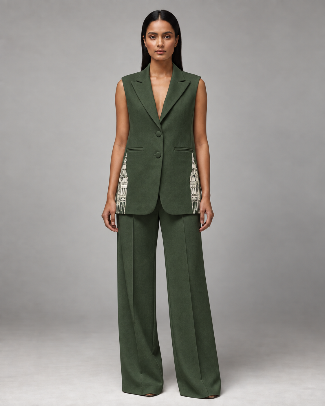 Sleeveless Tailored Blazer – Regal - Olive Green
