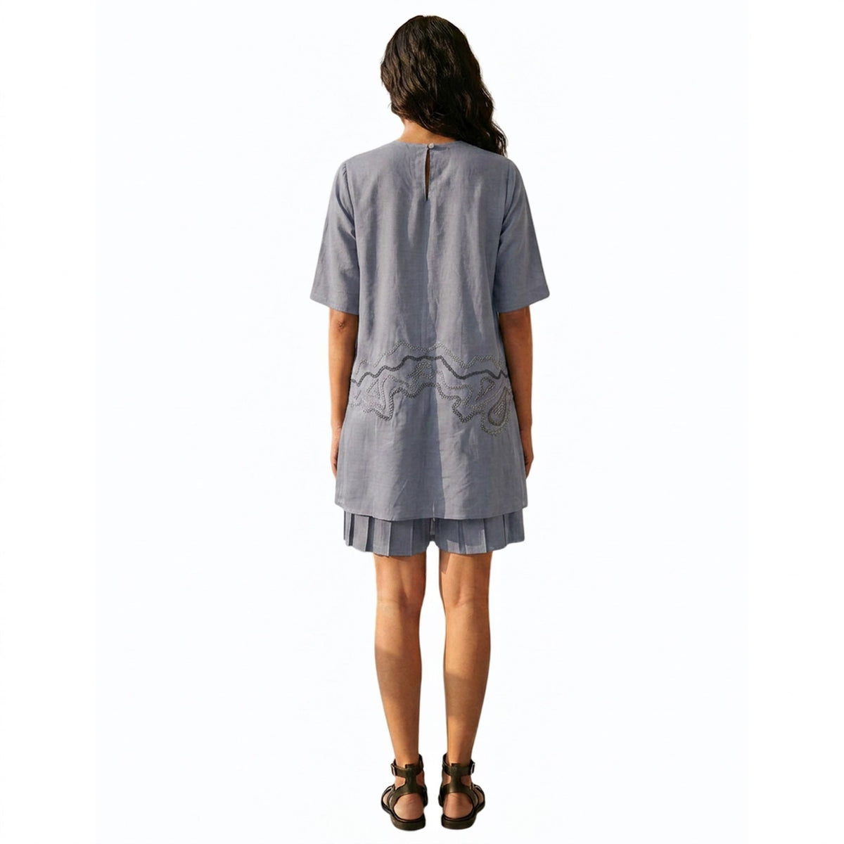 Sheer Hem Embroidered Tunic – Fluid - Cool Grey