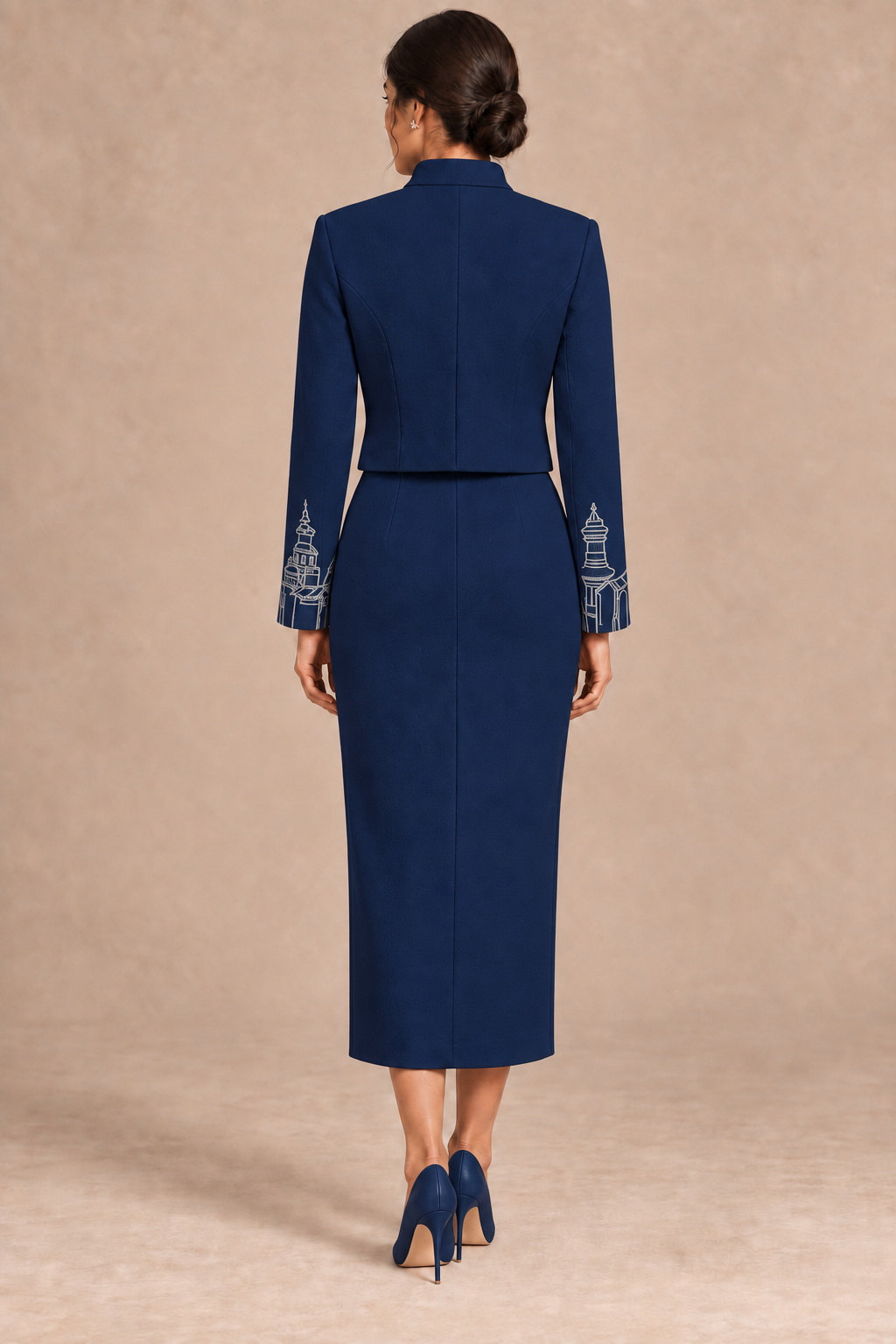 Cuff Embroidered Crop Jacket – Vault - Navy Blue