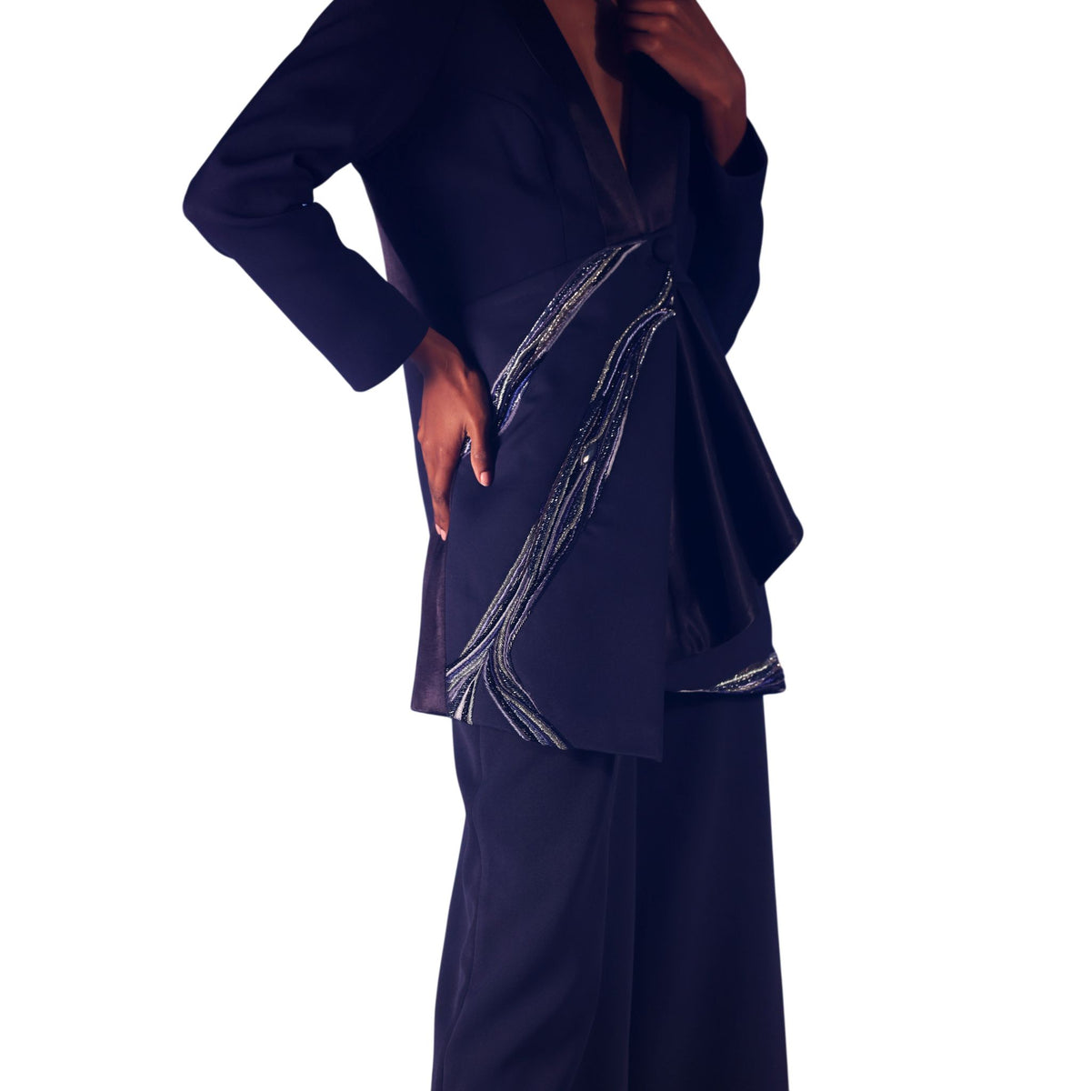 Asymmetric Drape Blazer – Nile - Navy Blue