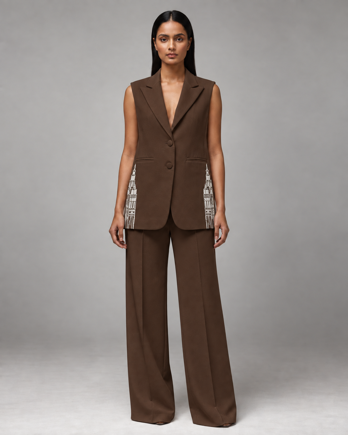 Sleeveless Tailored Blazer – Regal - Brown
