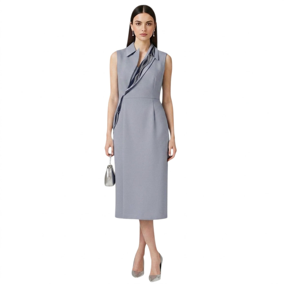 Lapel Neck Tailored Midi Dress – Powerline - Cool Grey