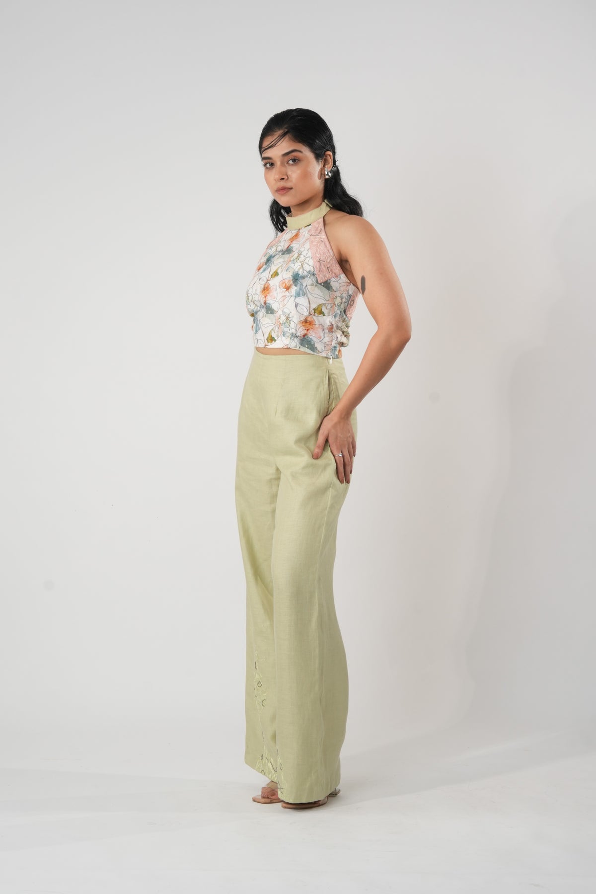 Printed Halter Crop Top – Warli - Pink