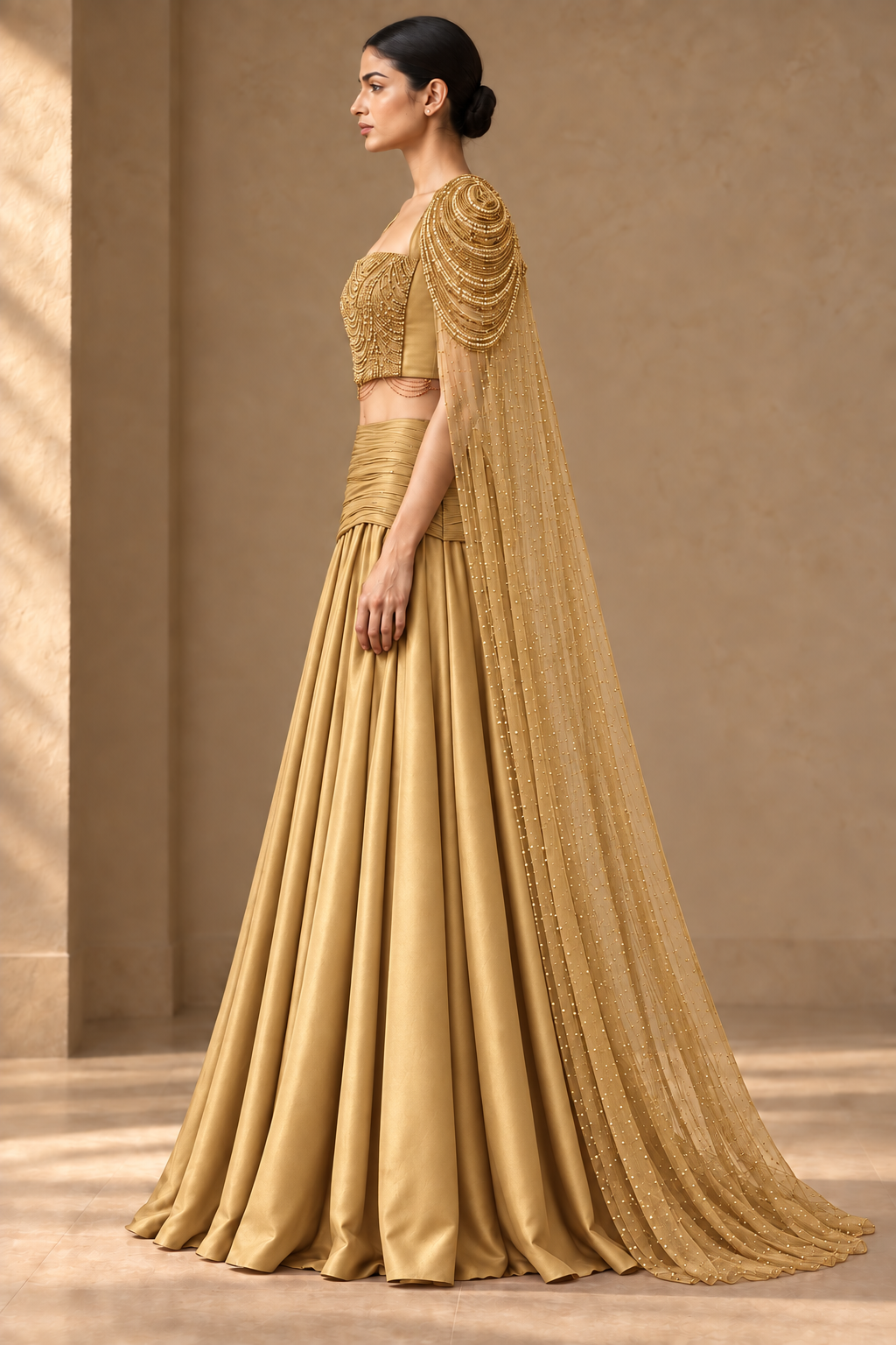 Ankh Draped Palazzo Set (3-piece) - Gold