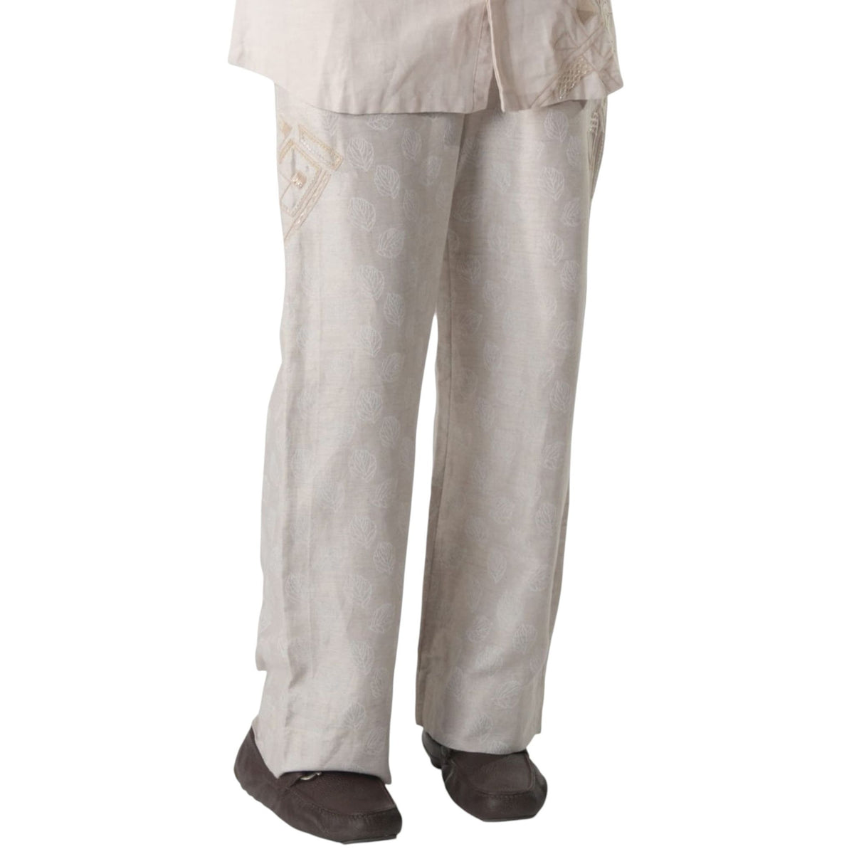 Leaf Print Straight Trousers – Tideborn - Beige