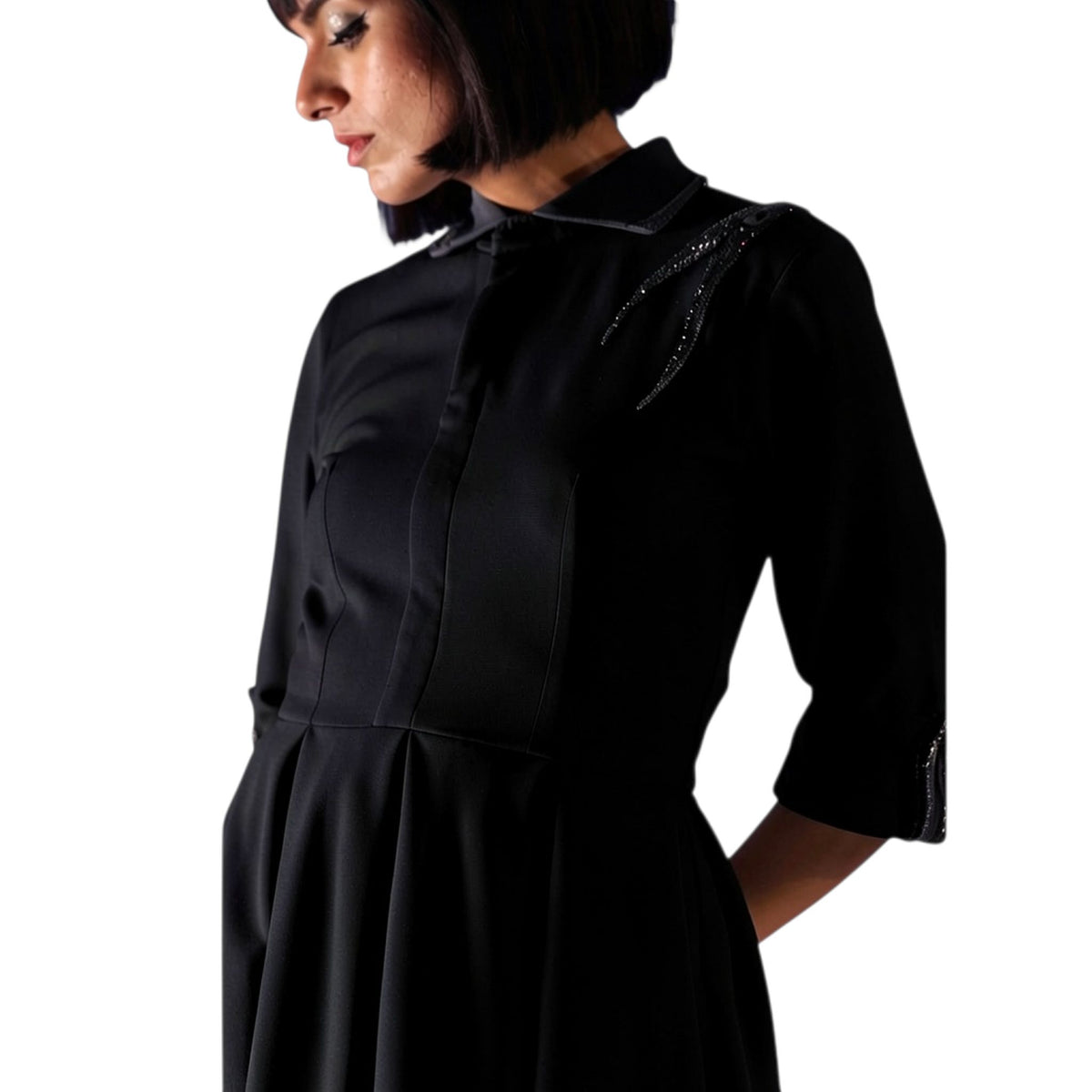 Collared Button-Down Skater Dress – Amunet - Black