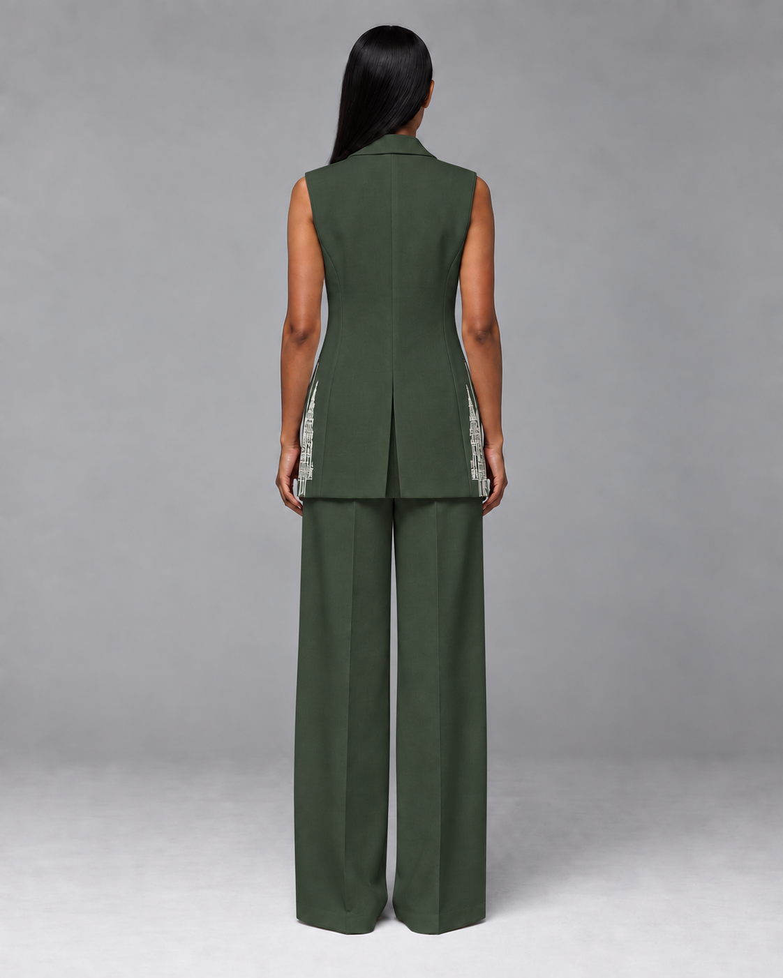 Sleeveless Tailored Blazer – Regal - Olive Green